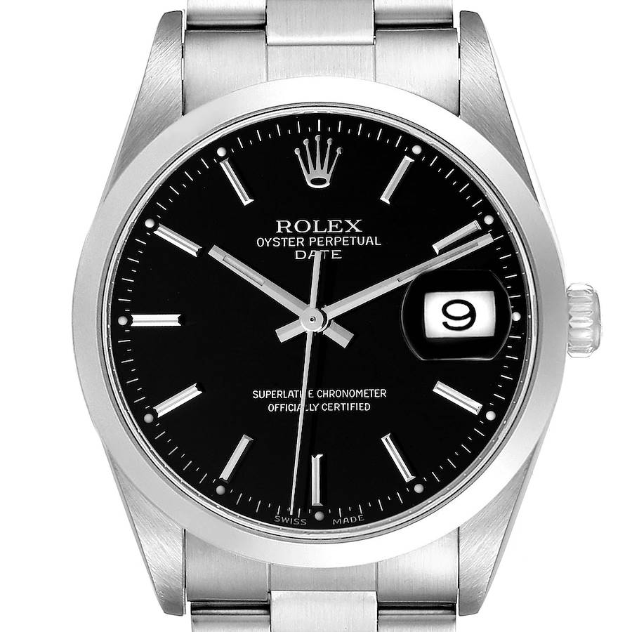 Rolex Date Black Dial Oyster Bracelet Steel Mens Watch 15200 Papers SwissWatchExpo