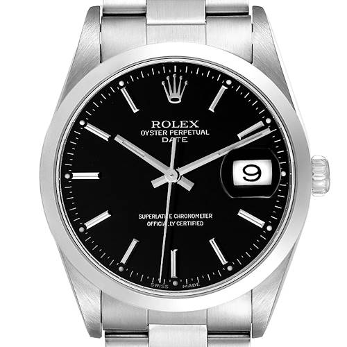 Photo of Rolex Date Black Dial Oyster Bracelet Steel Mens Watch 15200 Papers