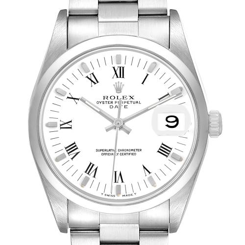 Photo of Rolex Date White Roman Dial Oyster Bracelet Steel Mens Watch 15200