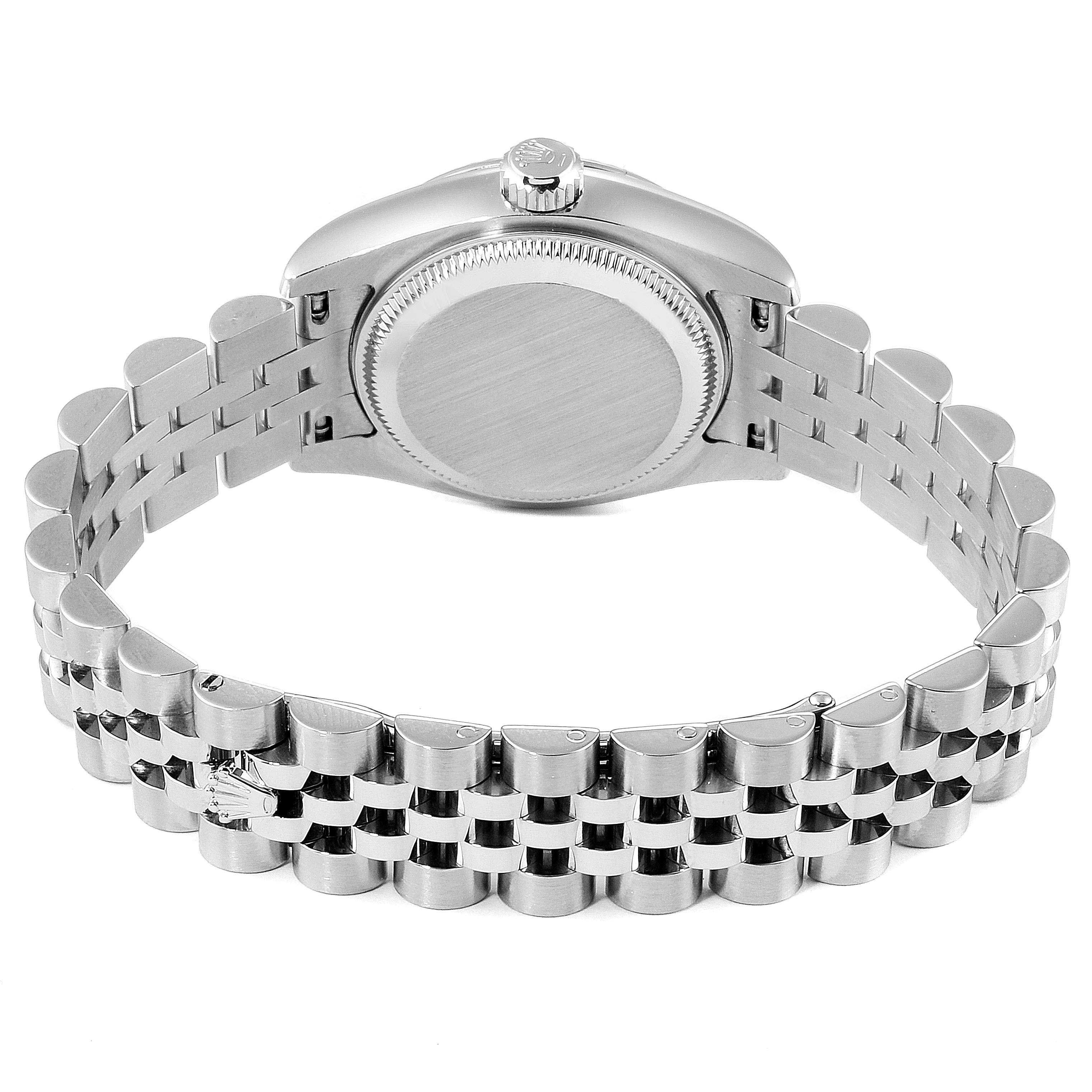 The image shows the case back and bracelet of a Rolex Datejust 179174 Women's Steel and Gold (two tone) Silver Dial 179174 Women's Steel and Gold (two tone) Silver Dial watch from the rear perspective.