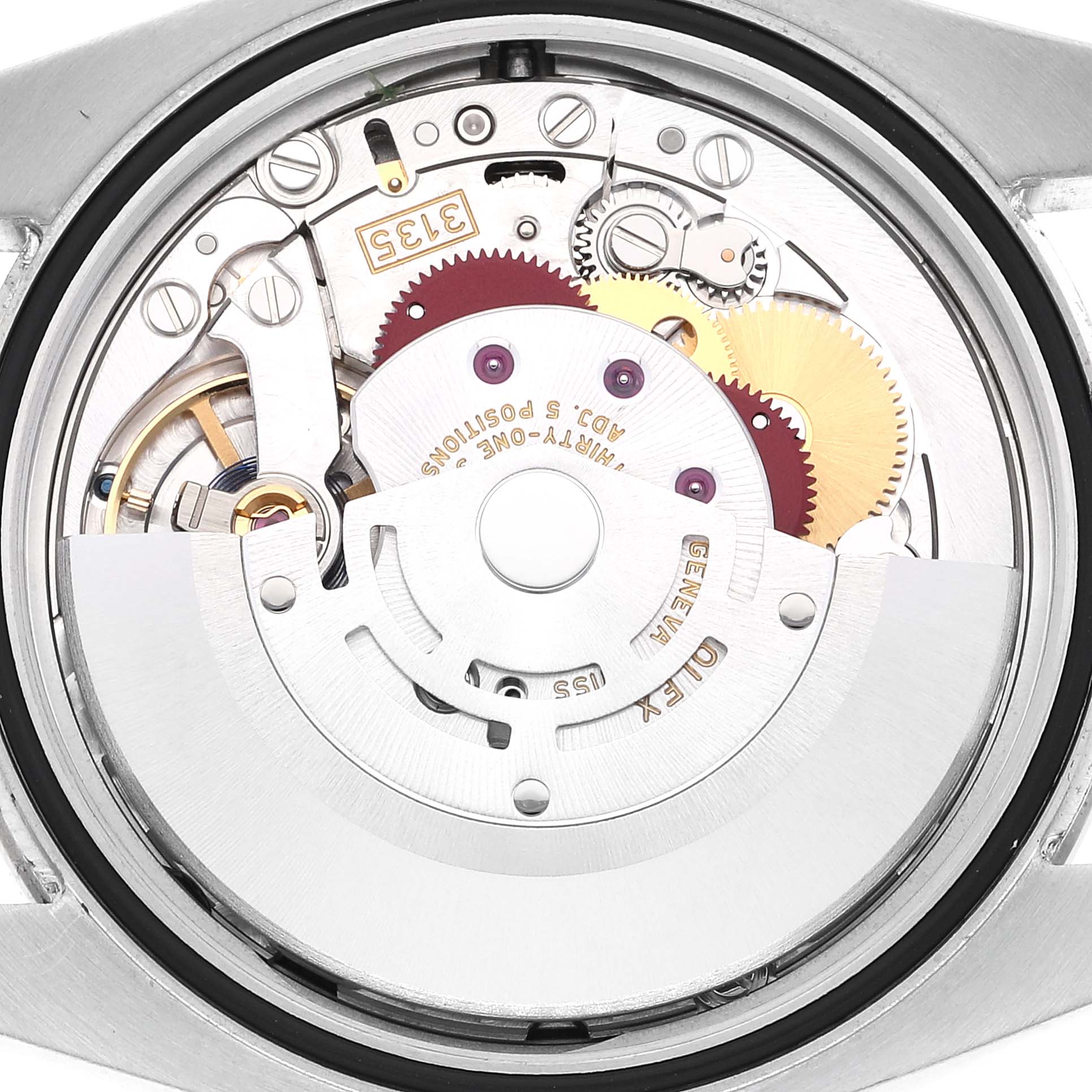 This image shows the internal movement mechanism of a Rolex Datejust 116244 Men's Stainless Steel Black Dial 116244 Men's Stainless Steel Black Dial watch, viewed from the back.
