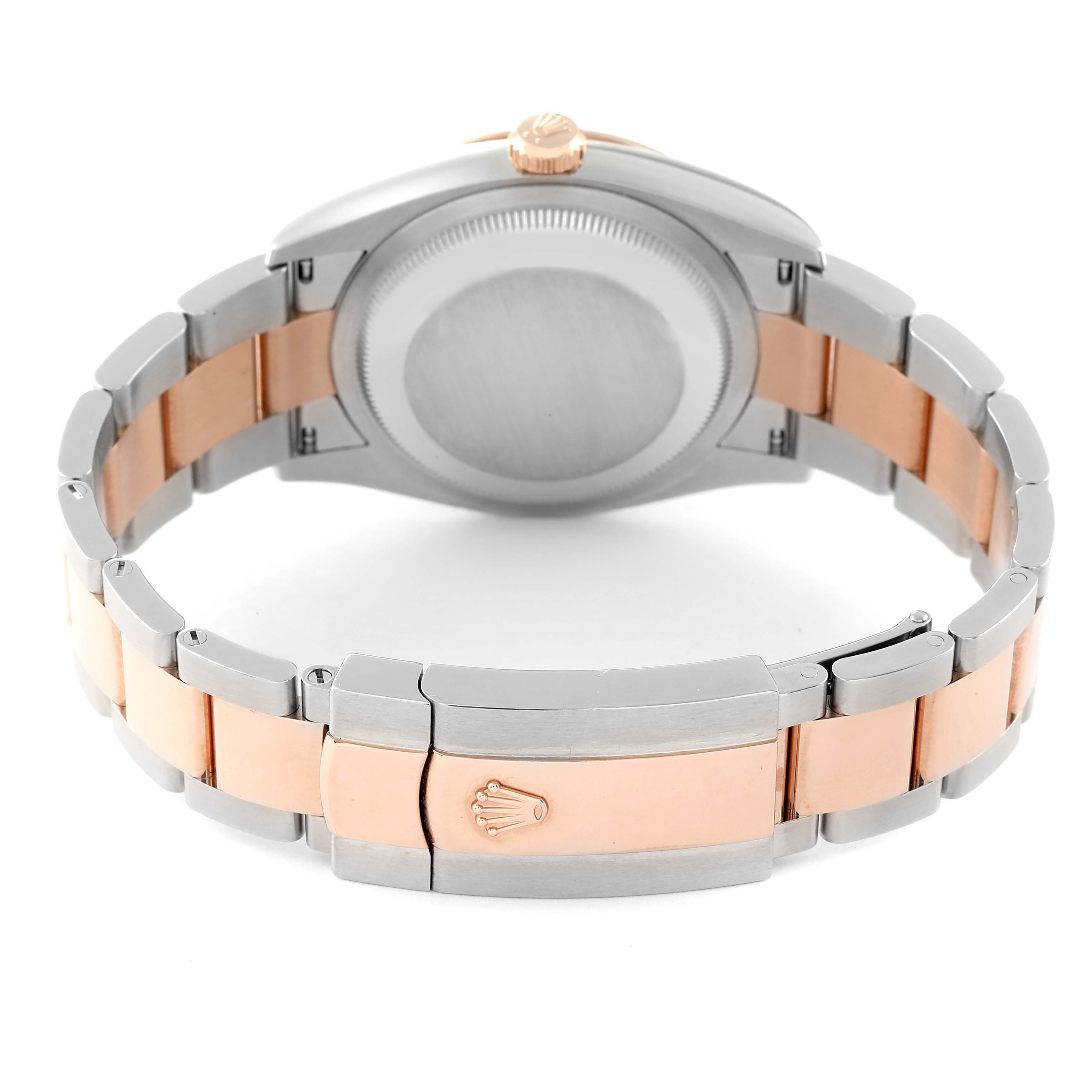 The image shows the back and bracelet of a Rolex Datejust 126231 Men's Steel and Gold (two tone) Grey Dial 126231 Men's Steel and Gold (two tone) Grey Dial watch, highlighting its clasp and two-tone metal design.