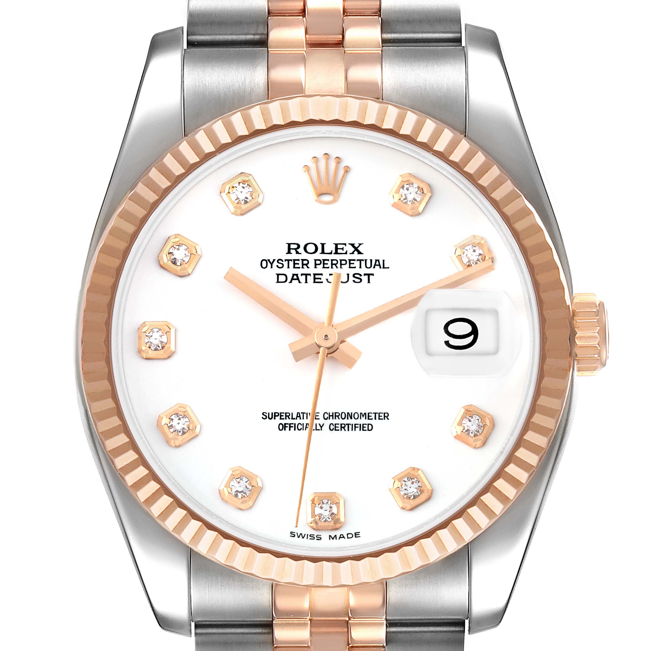 Rolex Datejust 36mm Steel Rose Gold Diamond Unisex Watch 116231 ...