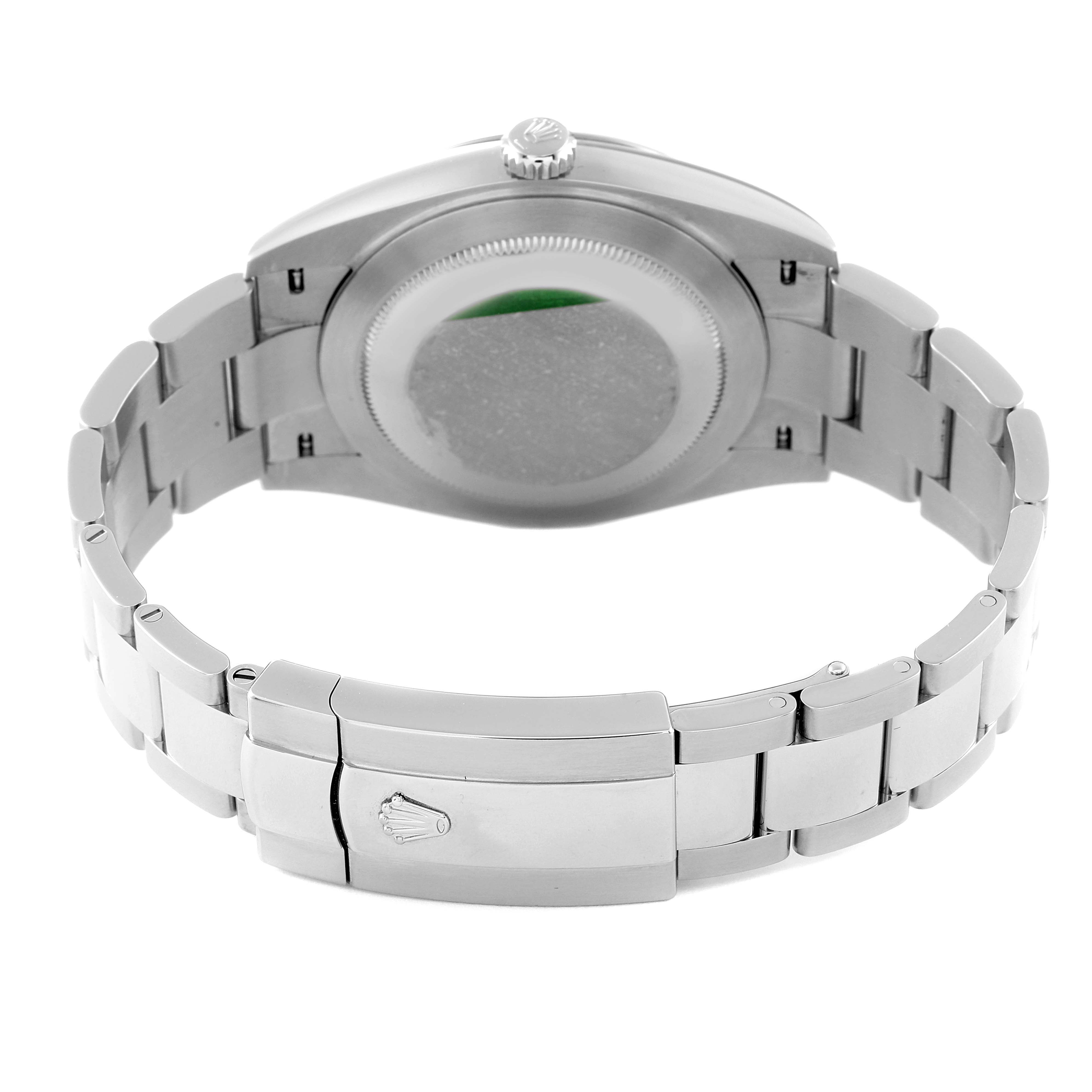 The image shows the back of a Rolex Datejust 41 126334 Men's Stainless Steel Blue Dial 126334 Men's Stainless Steel Blue Dial watch, highlighting the case back and the clasp of the bracelet.