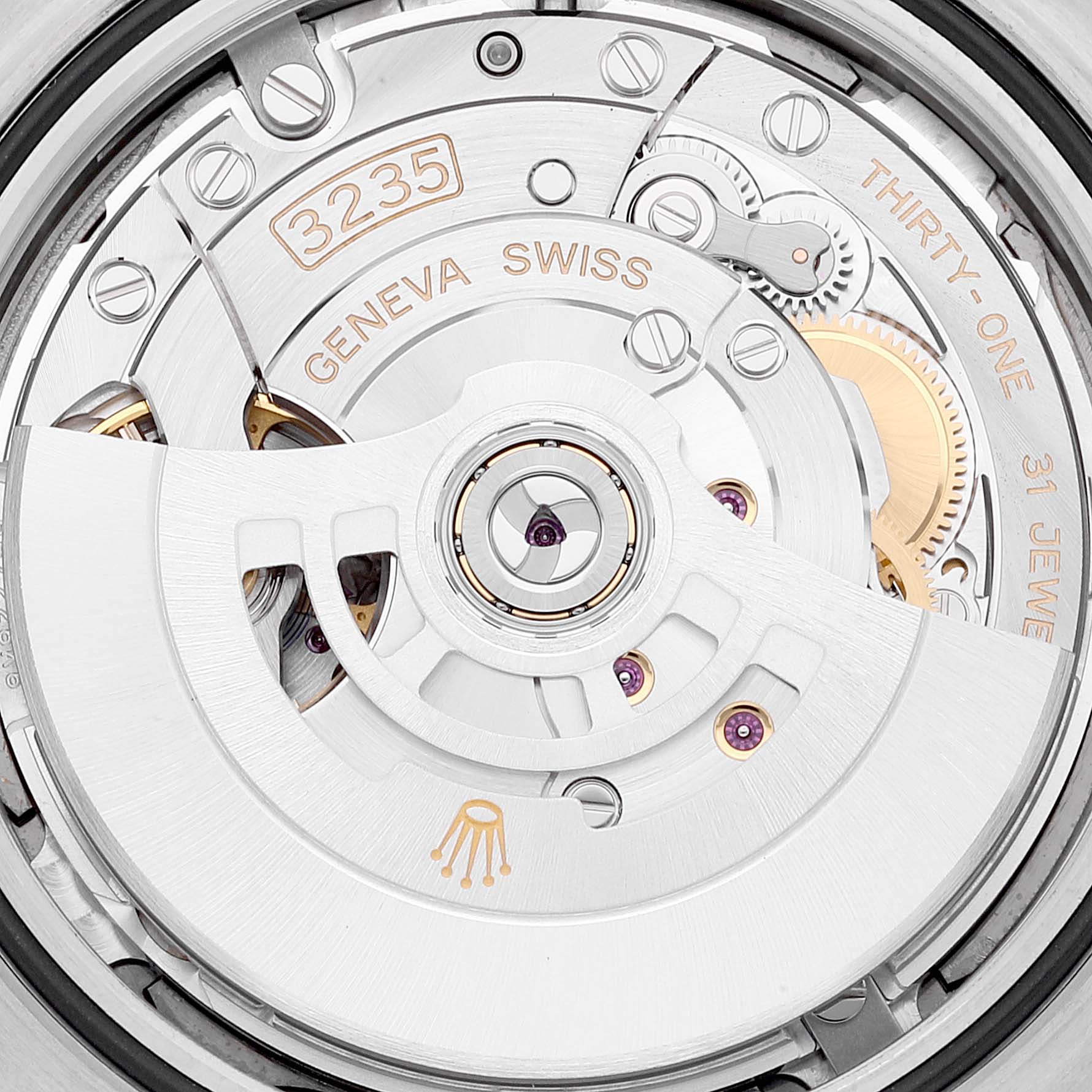 The image shows the movement mechanism of the Rolex Datejust 41 126334 Men's Stainless Steel Blue Dial 126334 Men's Stainless Steel Blue Dial, highlighting the caliber 3235.