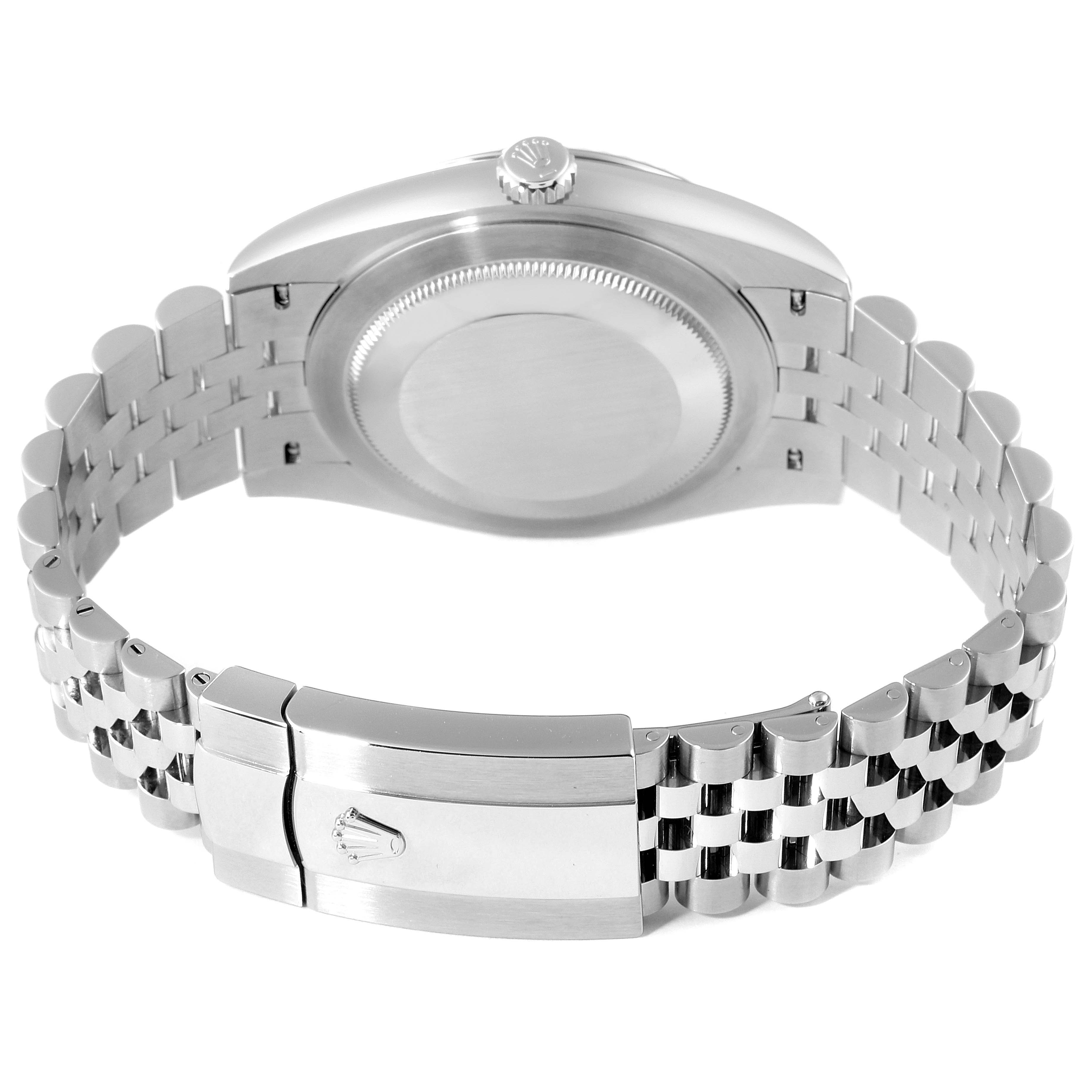 The image shows the back view of the Rolex Datejust 41 126334 Men
s Stainless Steel Blue Dial 126334 Men
s Stainless Steel Blue Dial watch, highlighting the caseback and bracelet clasp.