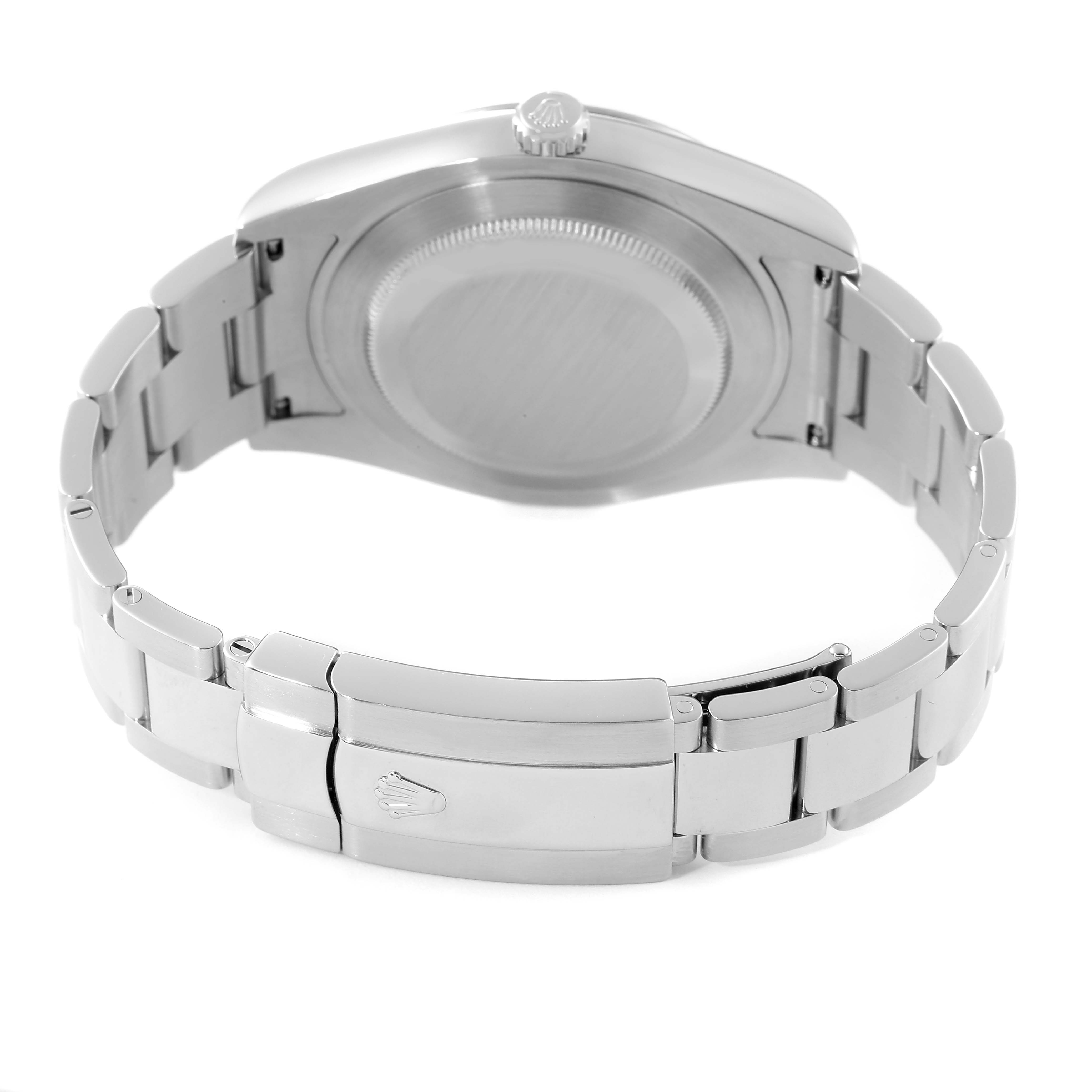 This image shows the back and clasp of a Rolex Datejust 41 116334 Men's Stainless Steel Grey Dial 116334 Men's Stainless Steel Grey Dial watch from a rear angle.