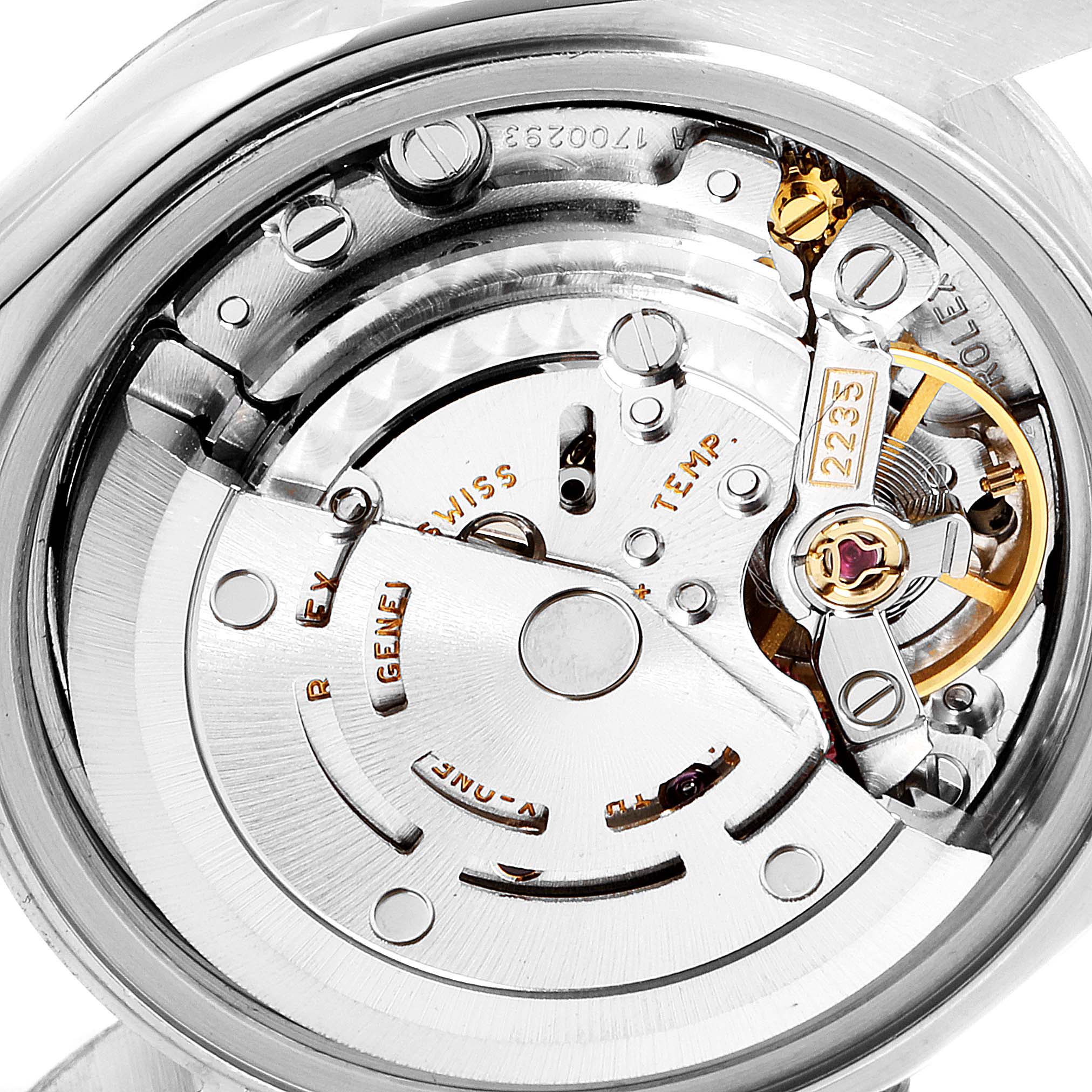 This image shows a close-up view of the movement mechanism of a Rolex Datejust 79174 Women's Stainless Steel White Dial 79174 Women's Stainless Steel White Dial watch.