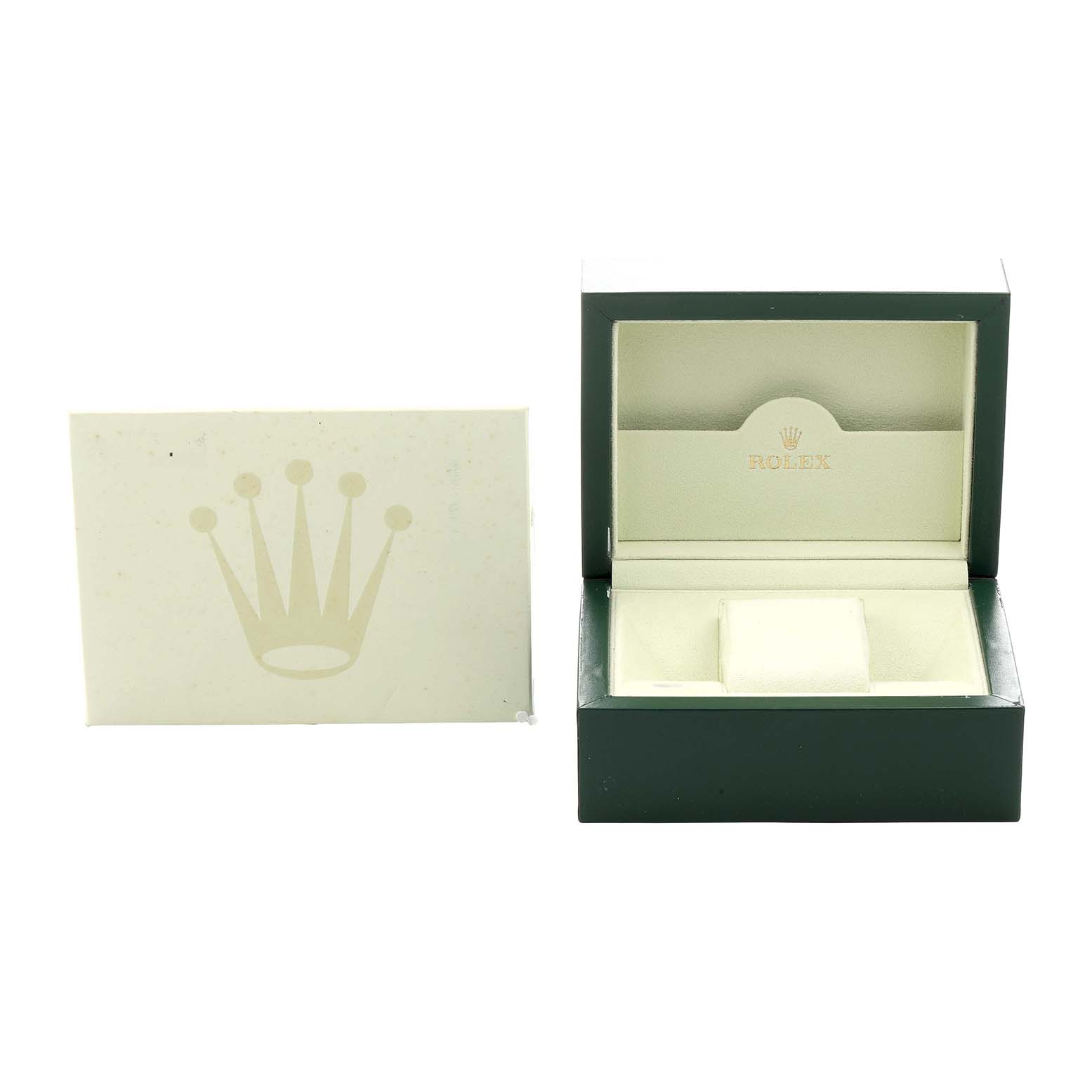 The image shows a Rolex Datejust 116231 Men
s Steel and Gold (two tone) Pink Dial watch box and card, featuring the iconic crown logo.