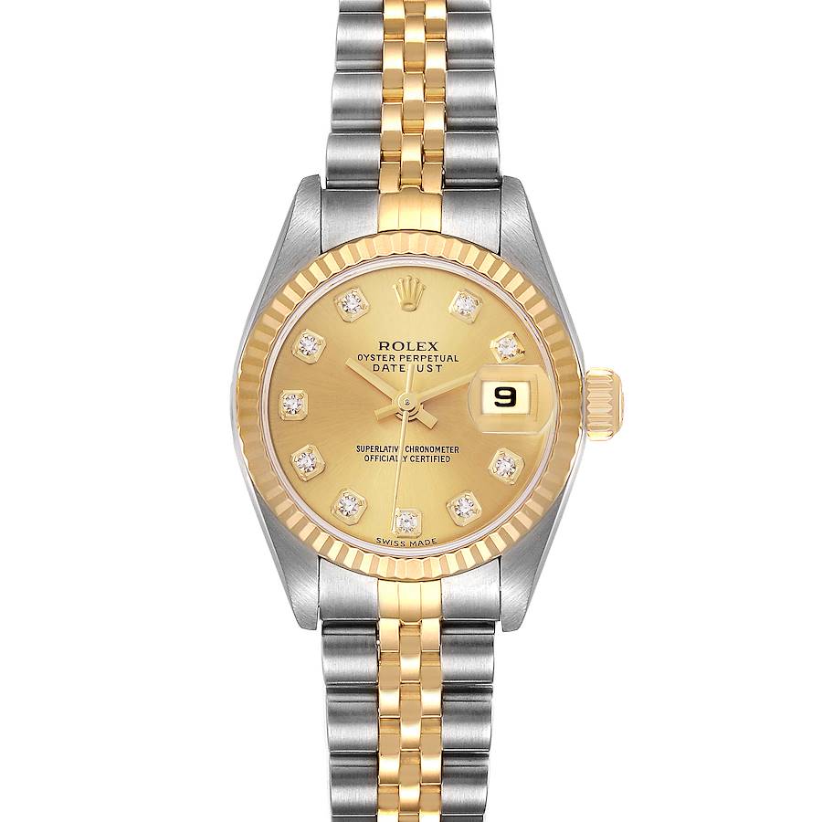 Rolex Datejust Steel Yellow Gold Champagne Diamond Dial Watch 79173 Box Papers SwissWatchExpo