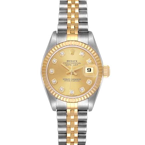 Photo of Rolex Datejust Steel Yellow Gold Champagne Diamond Dial Watch 79173 Box Papers