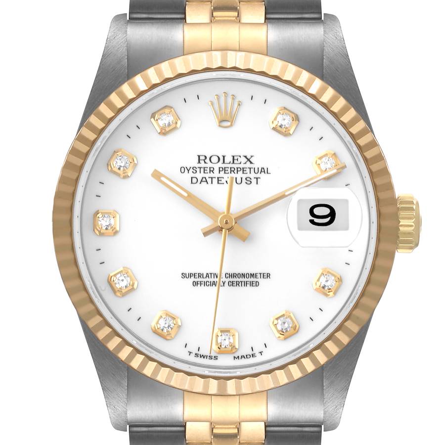 Rolex Datejust Steel Yellow Gold Diamond Dial Mens Watch 16233 Papers SwissWatchExpo
