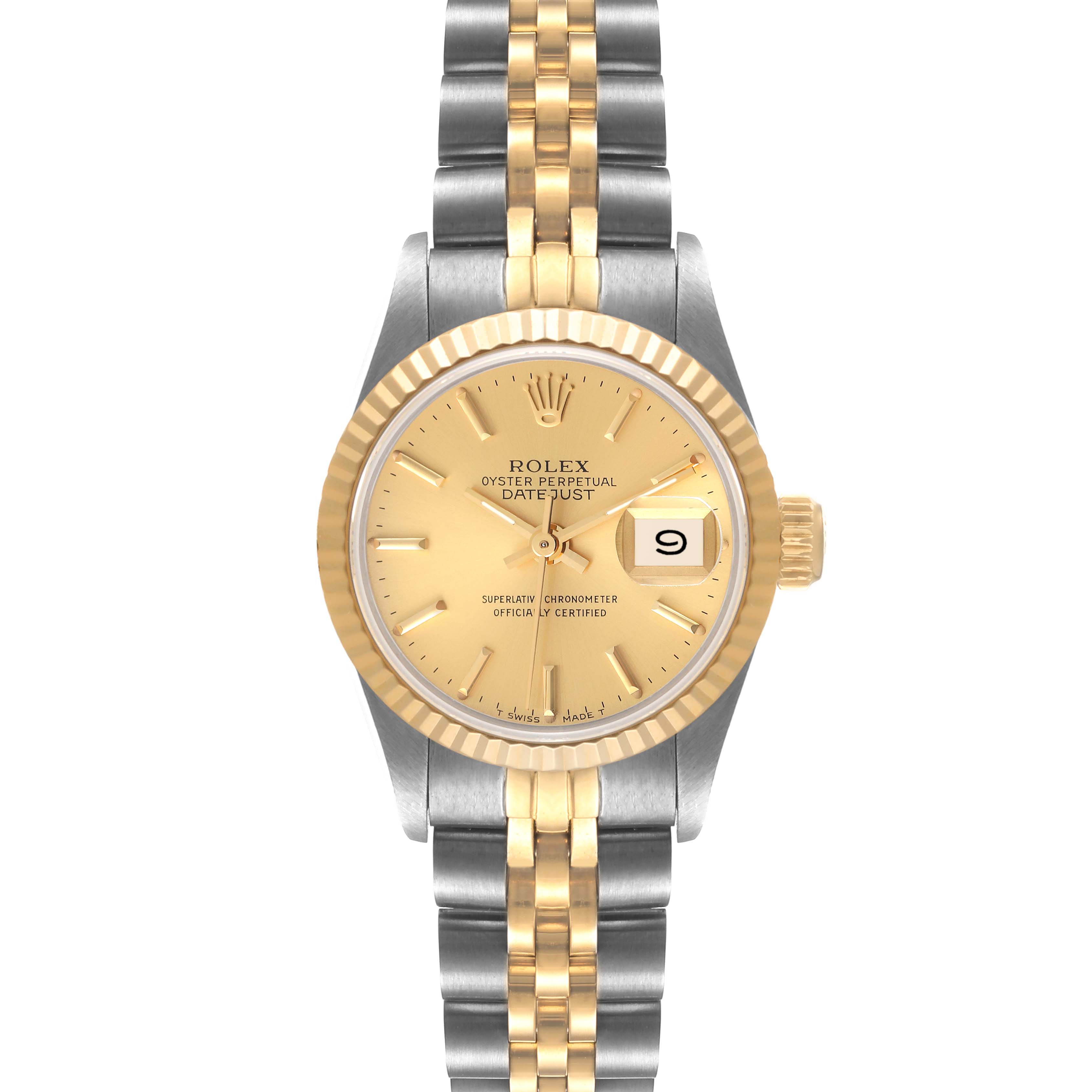 Rolex Datejust Steel Yellow Gold Fluted Bezel Ladies Watch 69173 Papers ...