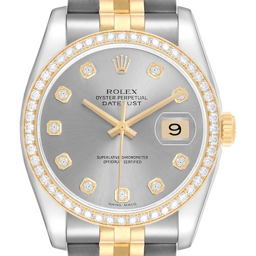 Photo of Rolex Datejust Steel Yellow Gold Silver Dial Diamond Mens Watch 116243