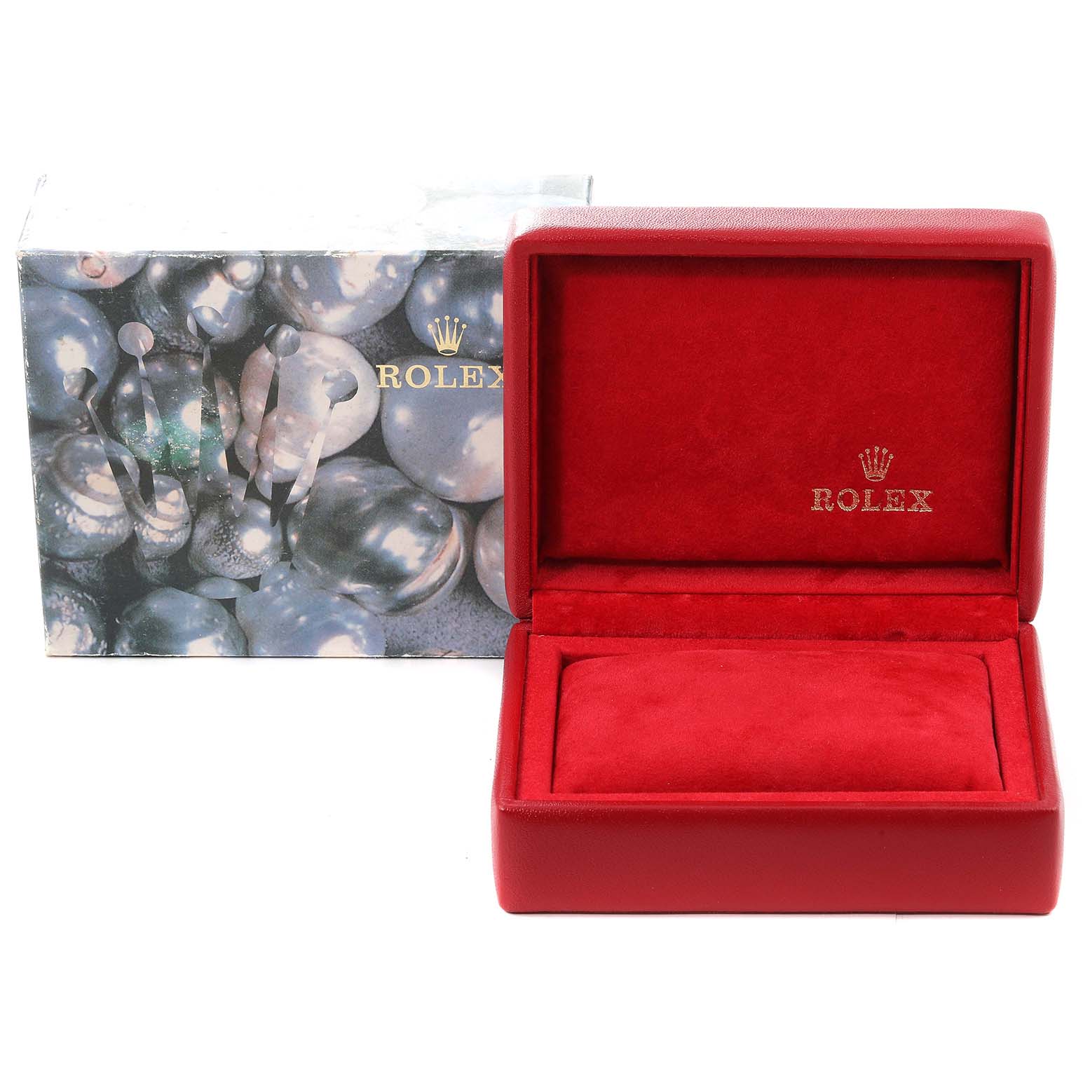 The image shows the open box and outer packaging for a Rolex Datejust 79173 Women's Steel and Gold (two tone) Grey Dial 79173 Women's Steel and Gold (two tone) Grey Dial watch.