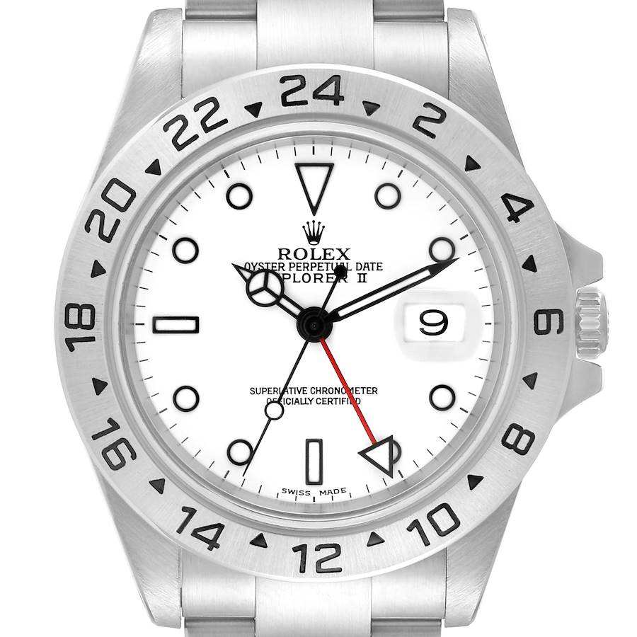 Rolex Explorer II 40mm Polar White Dial Red Hand Steel Mens Watch 16570 SwissWatchExpo