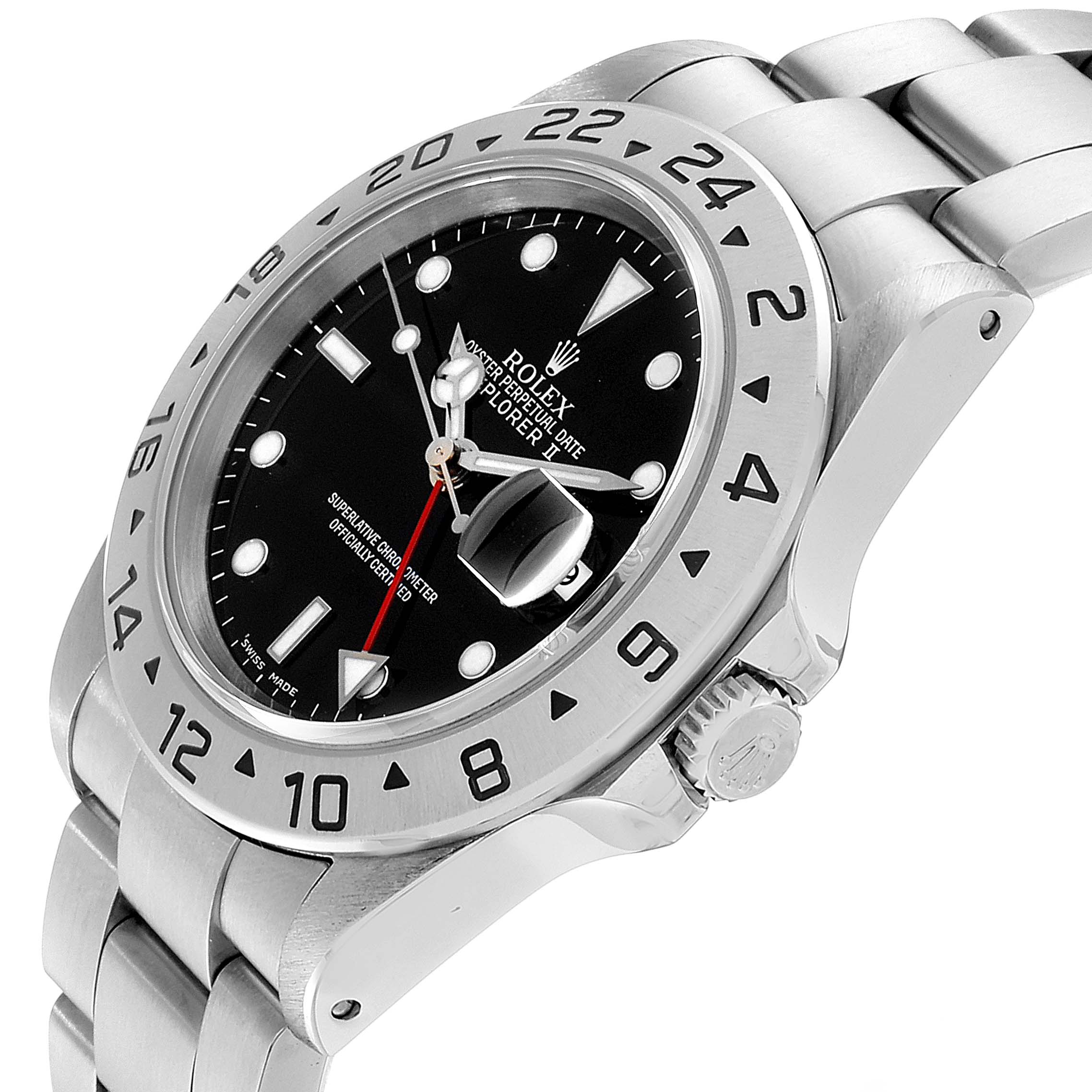 The image shows a close-up angle of a Rolex Explorer 16570 Men
s Stainless Steel Black Dial 16570 Men
s Stainless Steel Black Dial watch, highlighting the bezel, crown, bracelet, and dial.