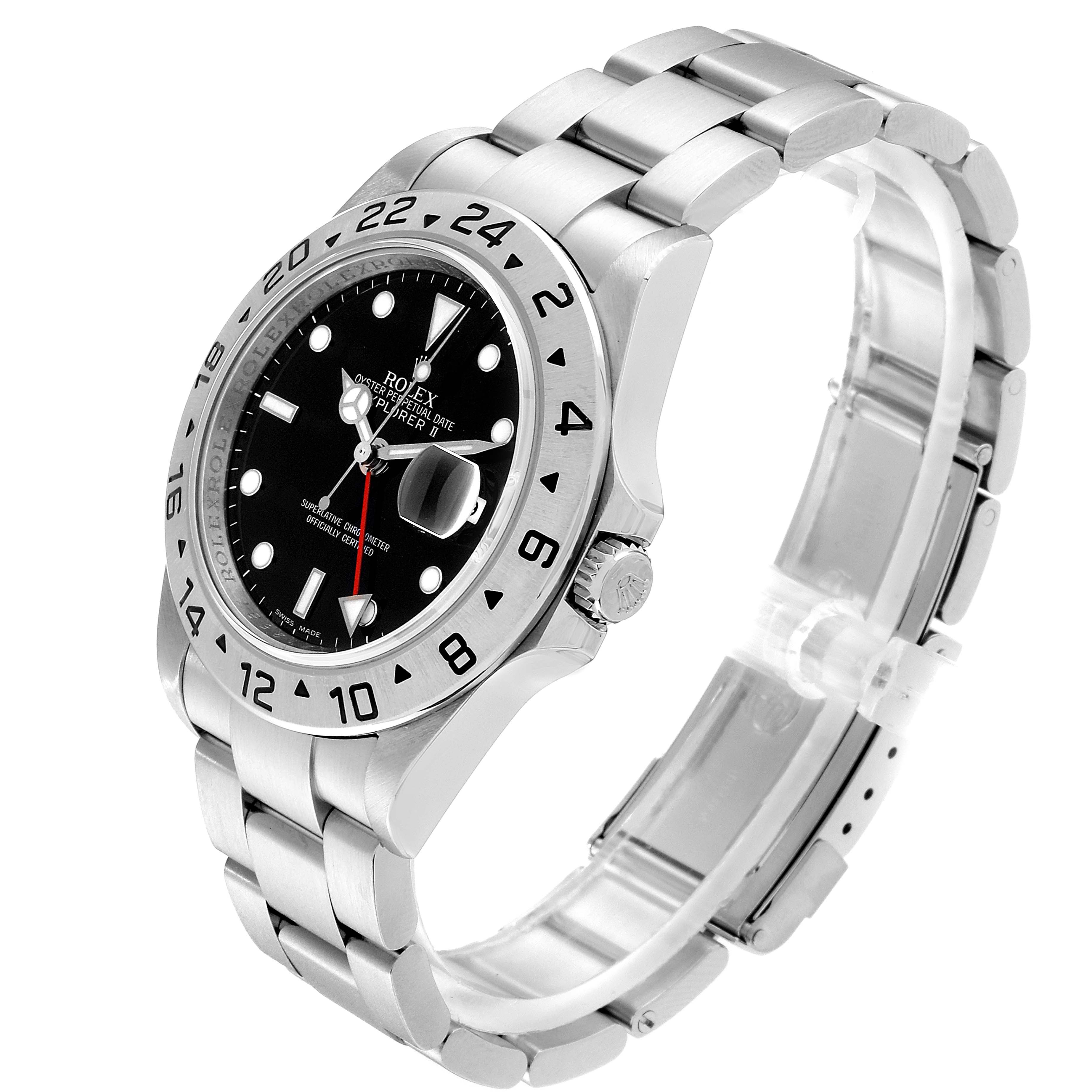 The image shows a Rolex Explorer 16570 Men's Stainless Steel Black Dial 16570 Men's Stainless Steel Black Dial model watch from a side angle, highlighting the band, bezel, crown, and part of the dial.