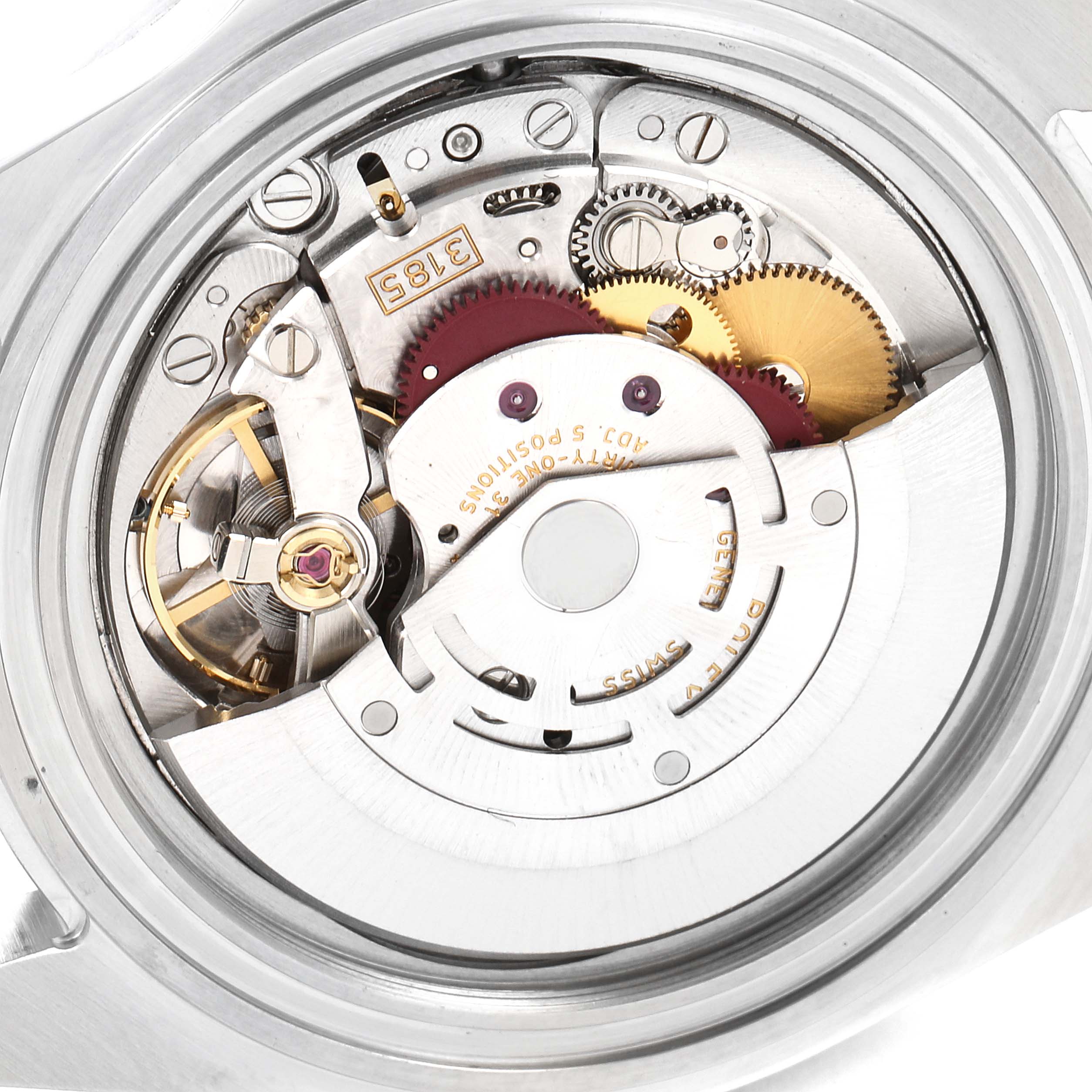 This image shows the internal mechanical movement of the Rolex Explorer 16570 Men
s Stainless Steel Black Dial 16570 Men
s Stainless Steel Black Dial watch, viewed from the back.