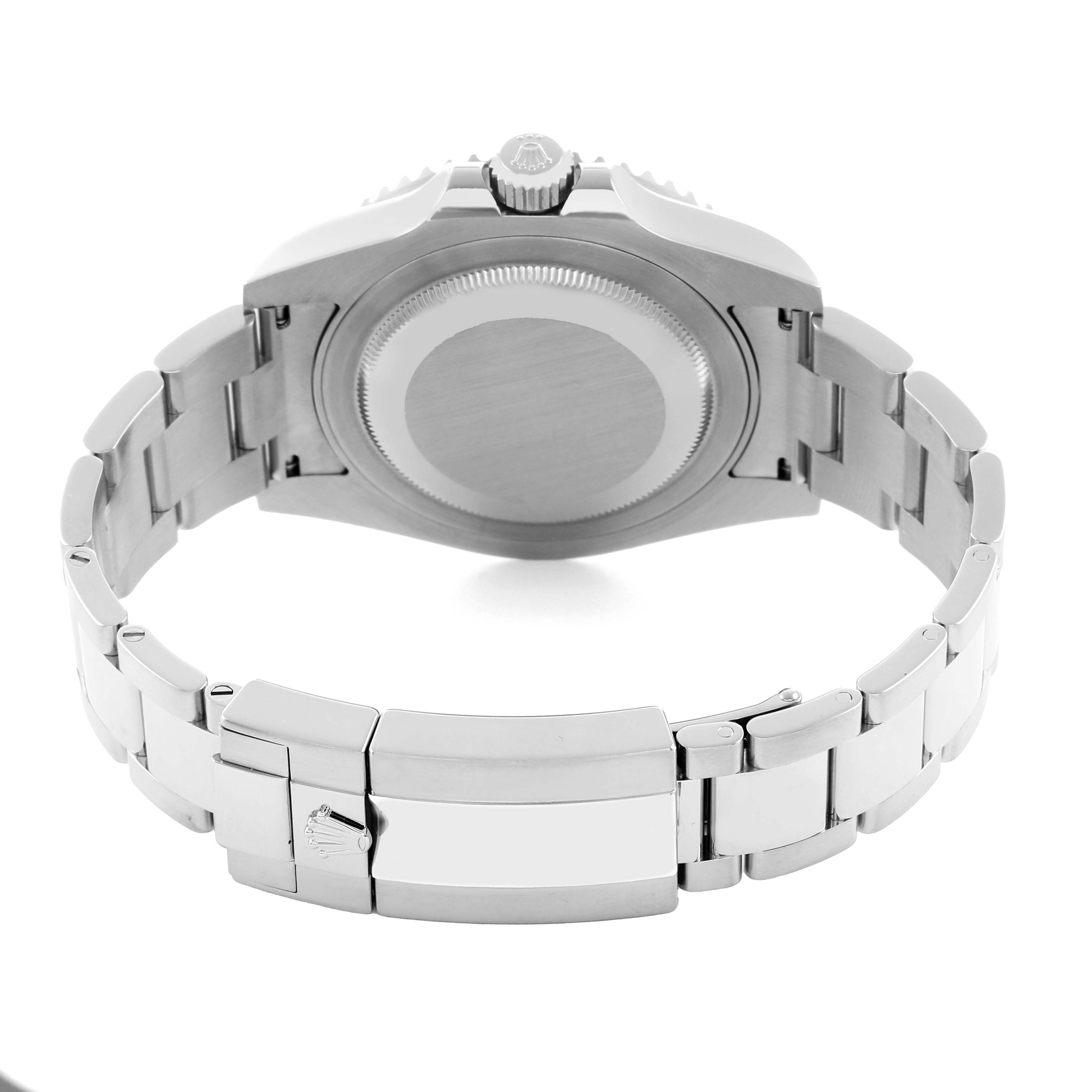 The image shows the back case and bracelet of a Rolex GMT-Master 116710 Men's Stainless Steel Black Dial watch, viewed from the rear, highlighting the clasp and links.