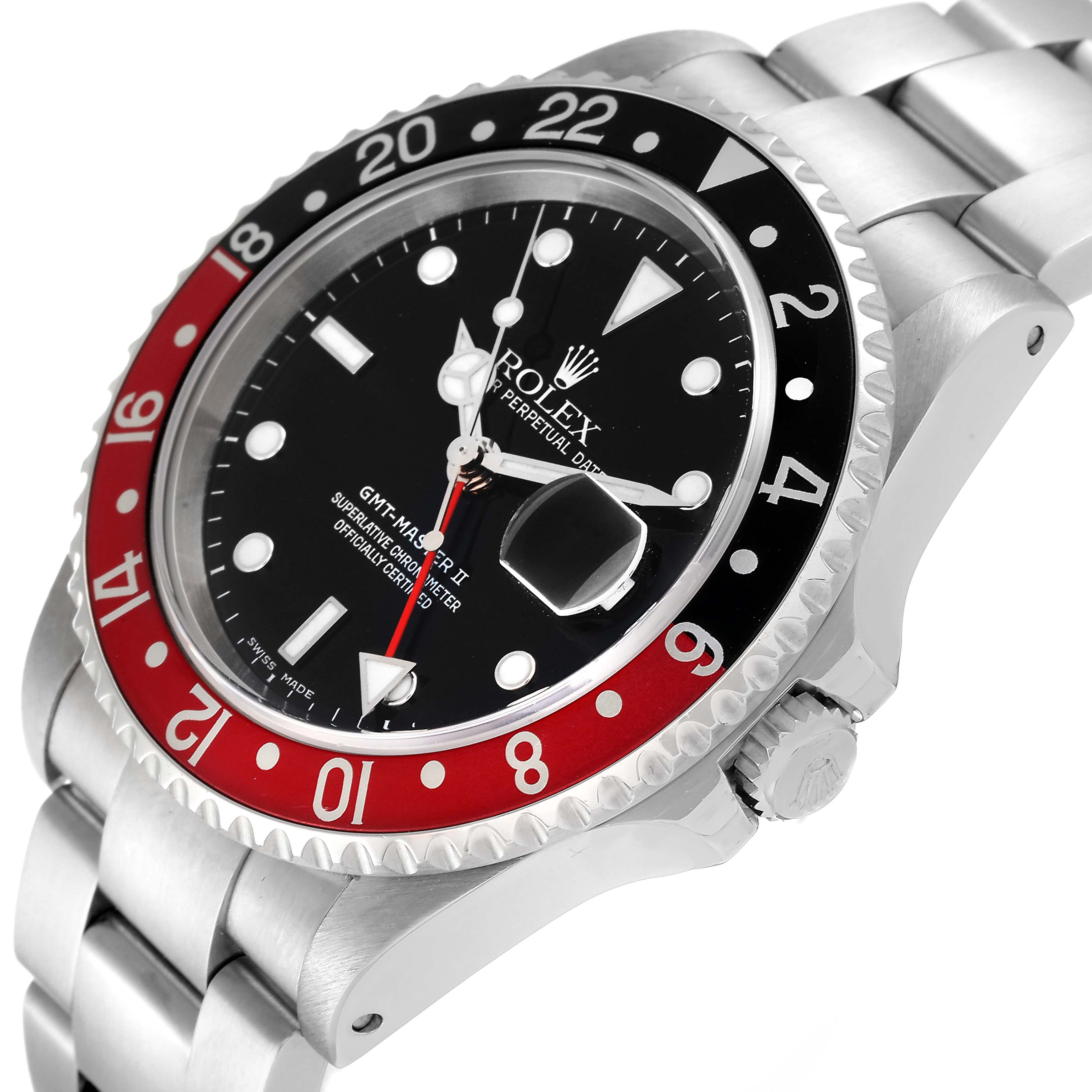The image shows a close-up angle of the Rolex GMT-Master 16710 Men's Stainless Steel Black Dial 16710 Men's Stainless Steel Black Dial II watch, highlighting the bezel, dial, and part of the bracelet.