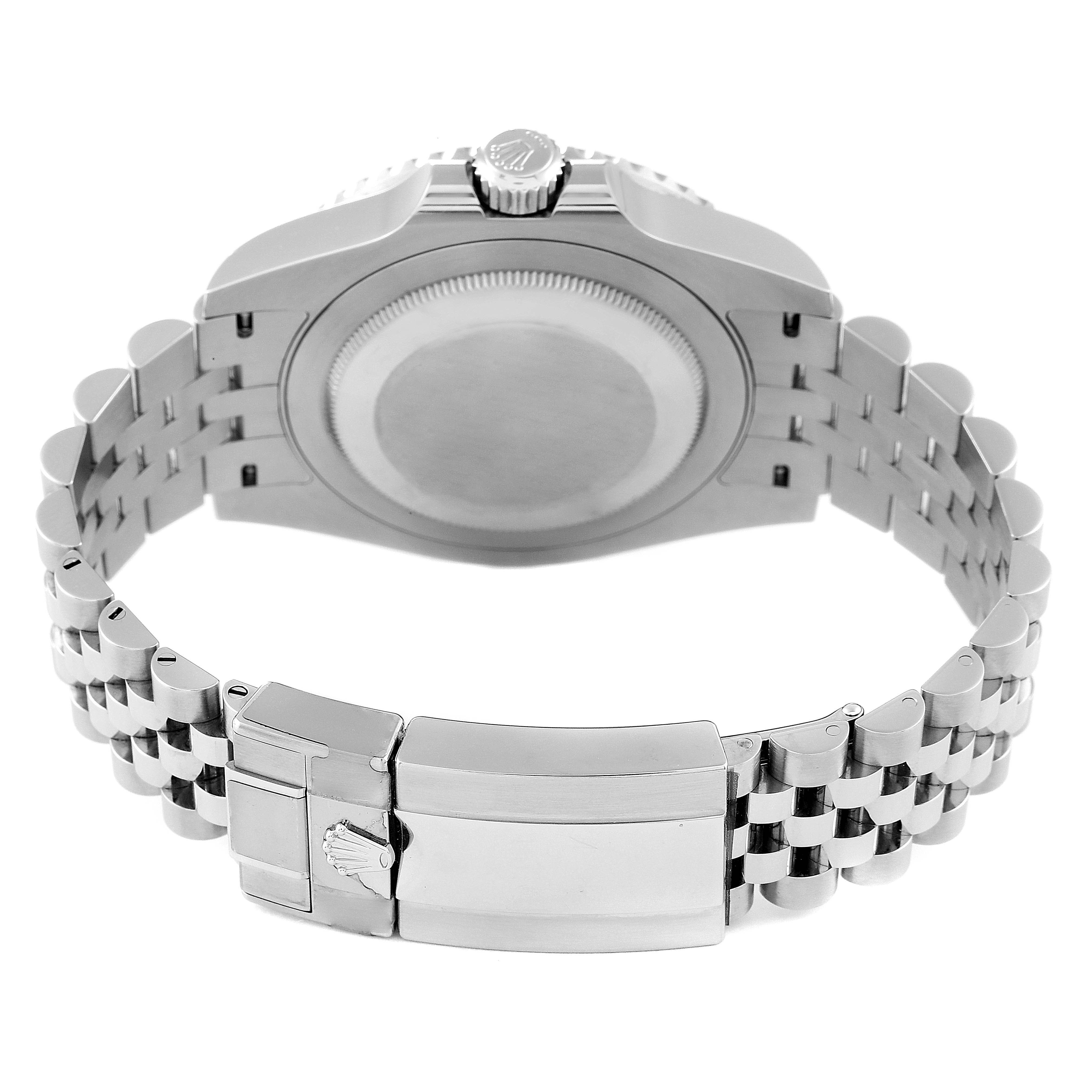 This image shows the back case and bracelet of a Rolex GMT-Master 126710 Men
s Stainless Steel Black Dial 126710 Men
s Stainless Steel Black Dial watch from a rear perspective.