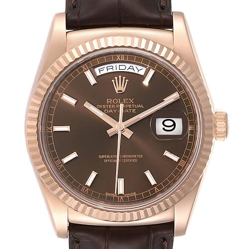 Photo of Rolex President Day Date 36 EveRose Gold Mens Watch 118135 Box Card