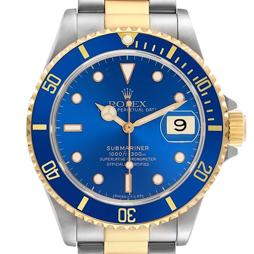 Photo of Rolex Submariner Steel Yellow Gold Blue Dial Bezel Mens Watch 16613