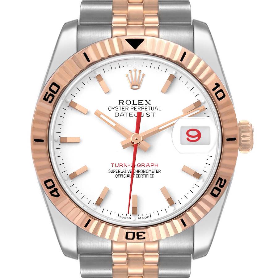 Rolex Turnograph Datejust Steel 18K Rose Gold Mens Watch 116261 SwissWatchExpo