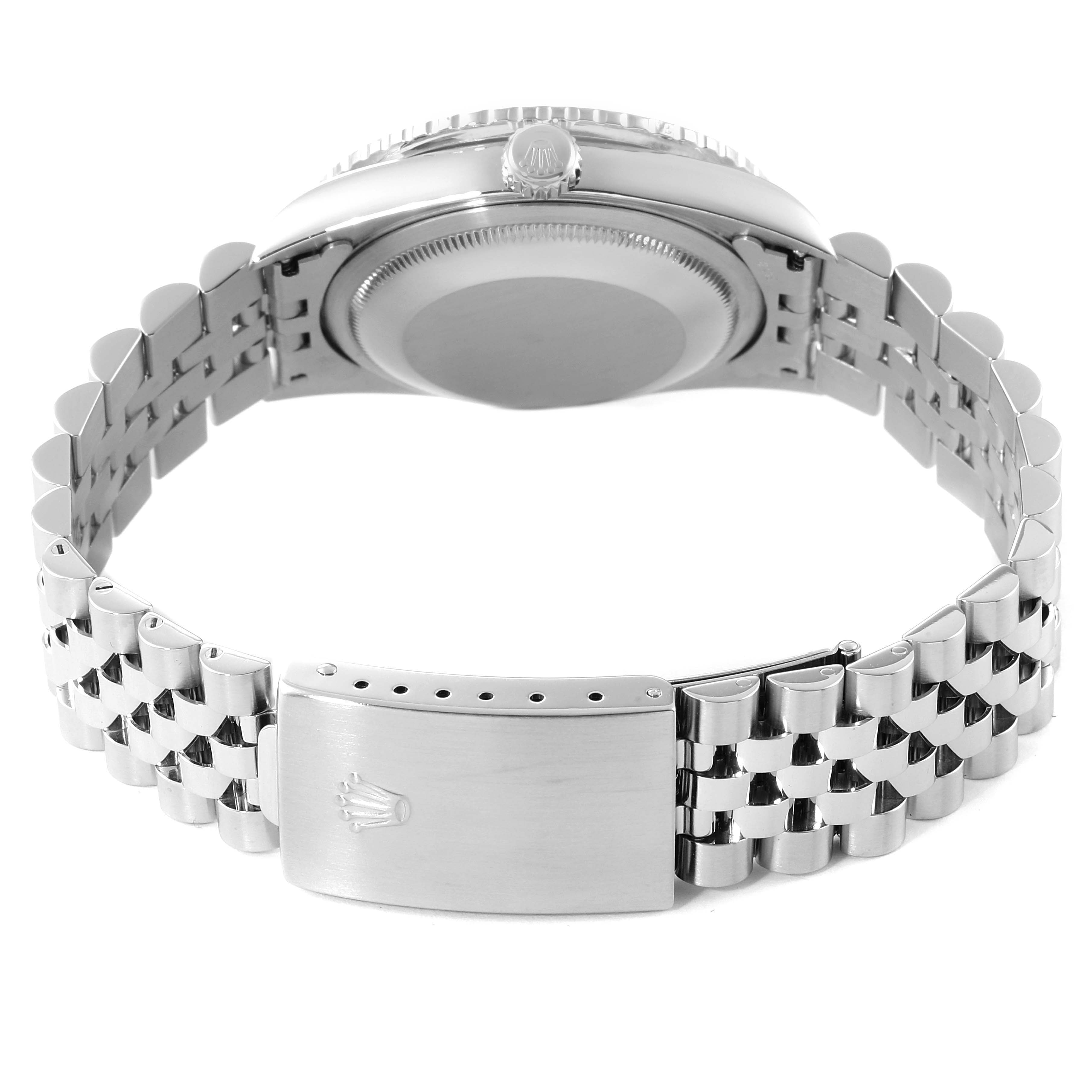 The image shows the backside and clasp of a Rolex Turn-o-Graph 16264 Men's Stainless Steel Silver Dial 16264 Men's Stainless Steel Silver Dial watch, focusing on the bracelet and case back.