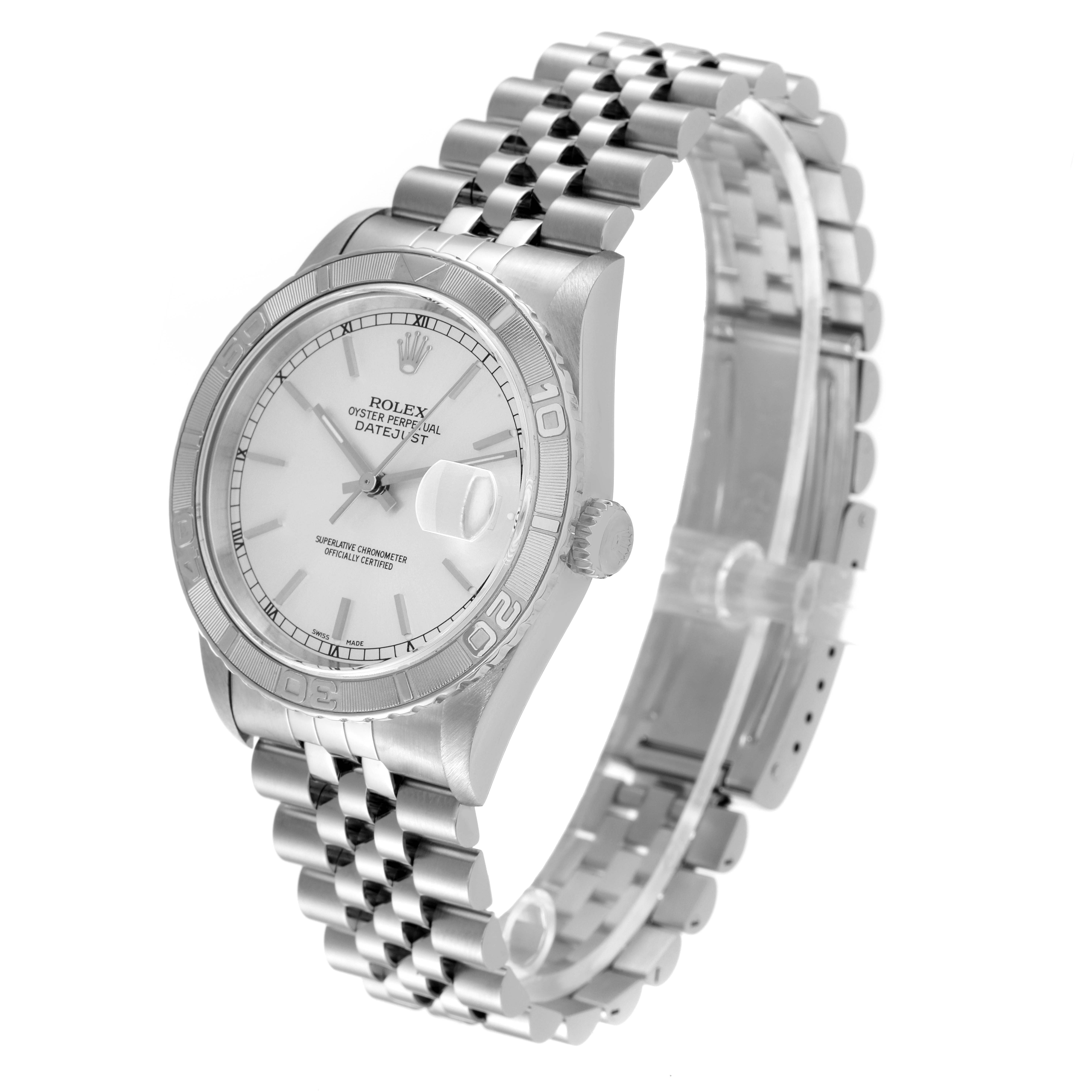 The Rolex Turn-o-Graph 16264 Men's Stainless Steel Silver Dial 16264 Men's Stainless Steel Silver Dial model is shown at a slight angle displaying the face, bezel, crown, and bracelet.