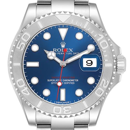 Photo of Rolex Yachtmaster 40 Steel Platinum Blue Dial Mens Watch 116622 Box Card