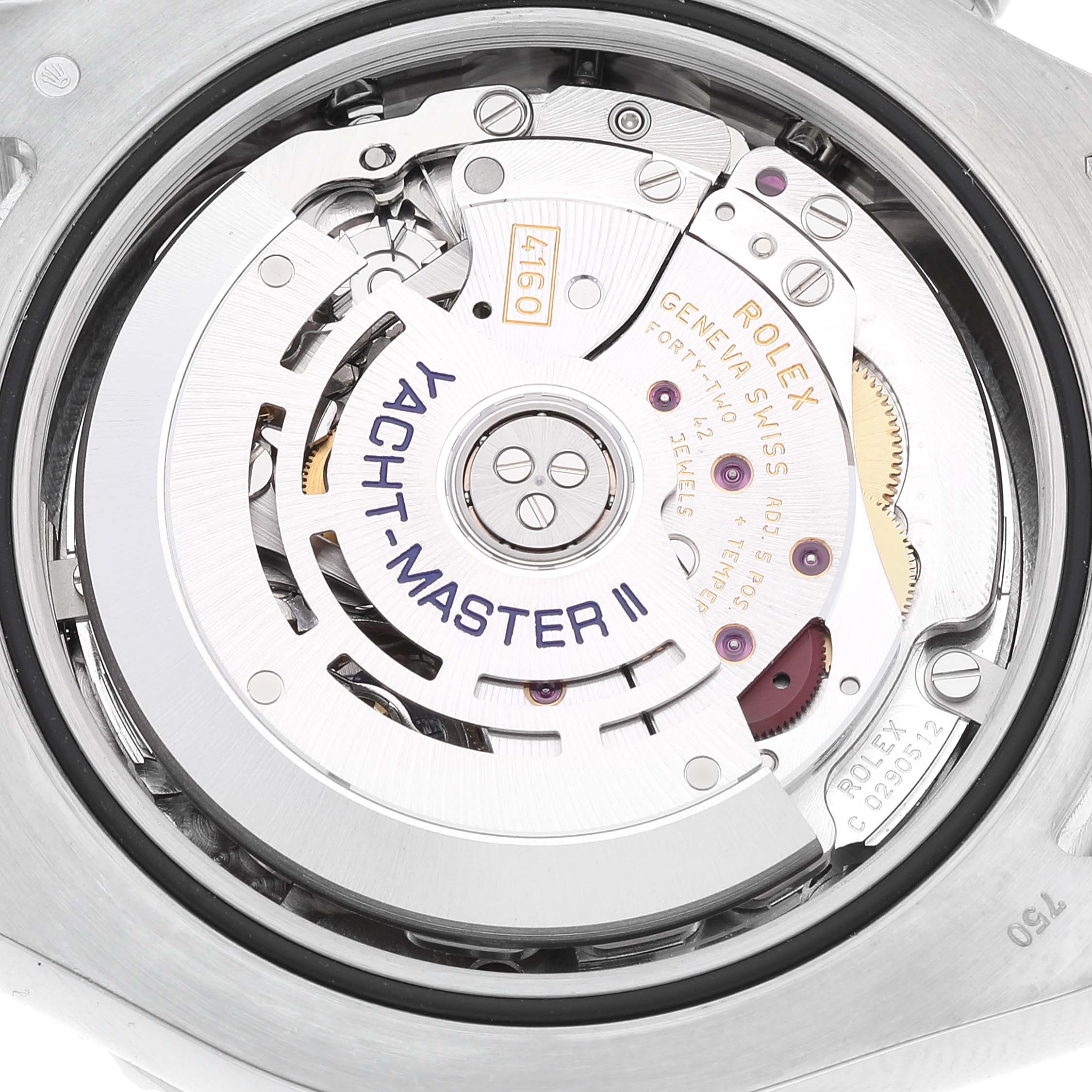 This image shows the internal movement mechanism of a Rolex Yacht-Master 116689 Men's White Gold White Dial 116689 Men's White Gold White Dial II watch.