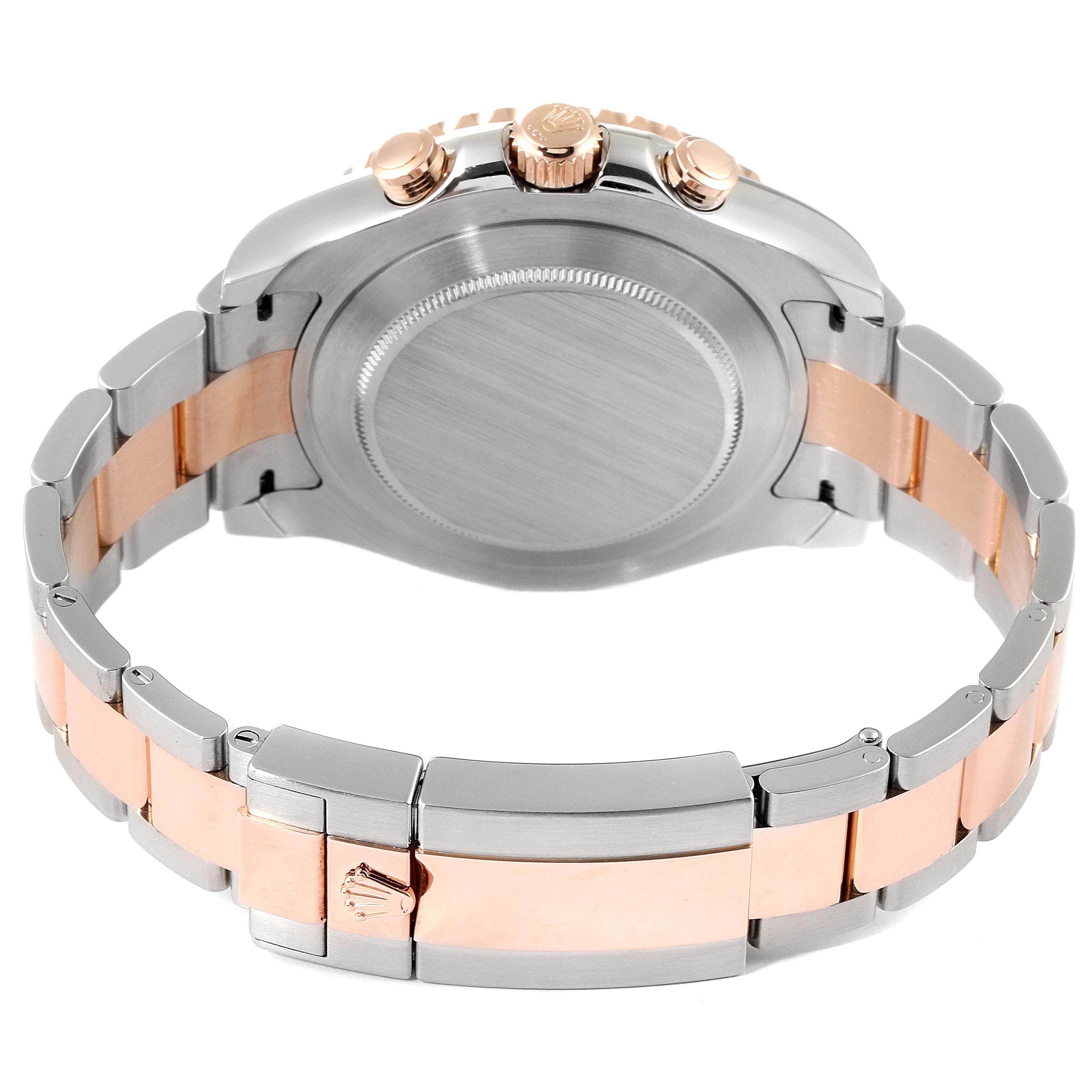 This image shows the back view of a Rolex Yacht-Master 116681 Men
s Steel and Gold (two tone) White Dial 116681 Men
s Steel and Gold (two tone) White Dial watch, featuring its case, crown, and bracelet.