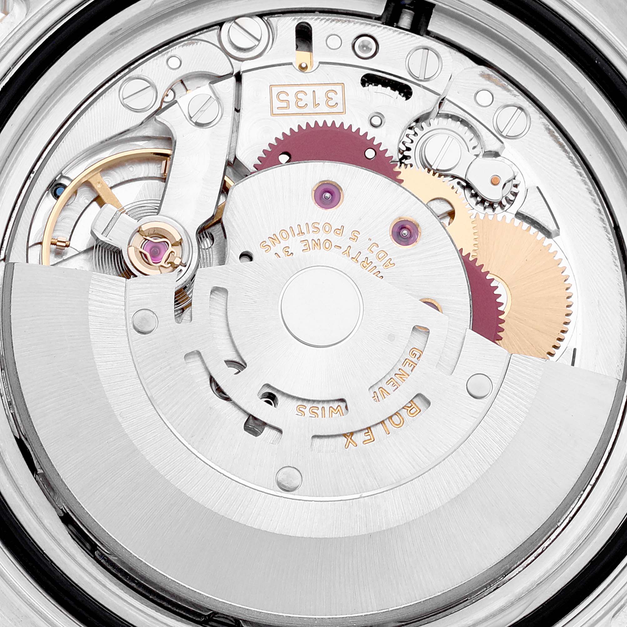 The image shows a close-up view of the movement mechanism of the Rolex Yacht-Master 16623 Men's Steel and Gold (two tone) Mother of Pearl Dial 16623 Men's Steel and Gold (two tone) Mother of Pearl Dial watch.