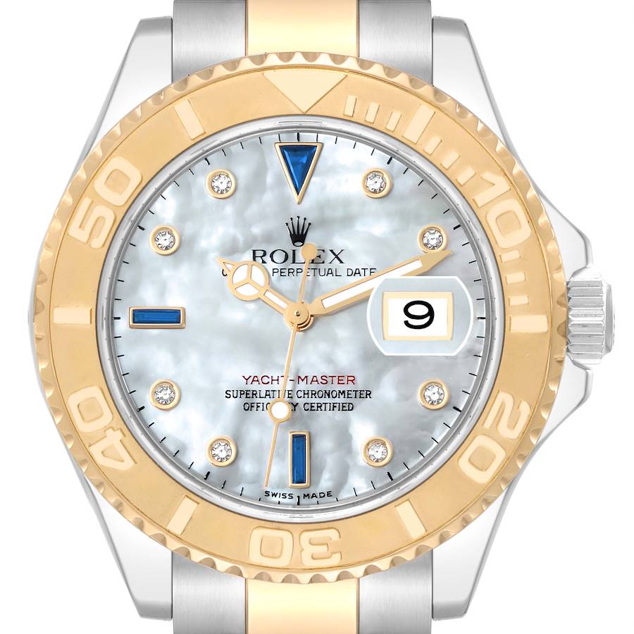 Rolex Yachtmaster Steel Yellow Gold Diamond Sapphire Serti Mens Watch 16623 SwissWatchExpo
