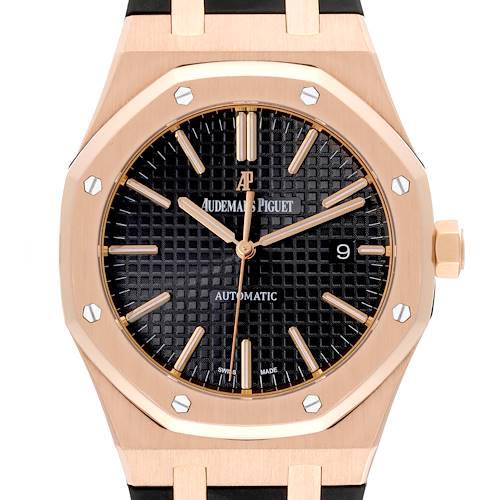 Photo of Audemars Piguet Royal Oak 41mm Rose Gold Black Dial Mens Watch 15400R Box Papers