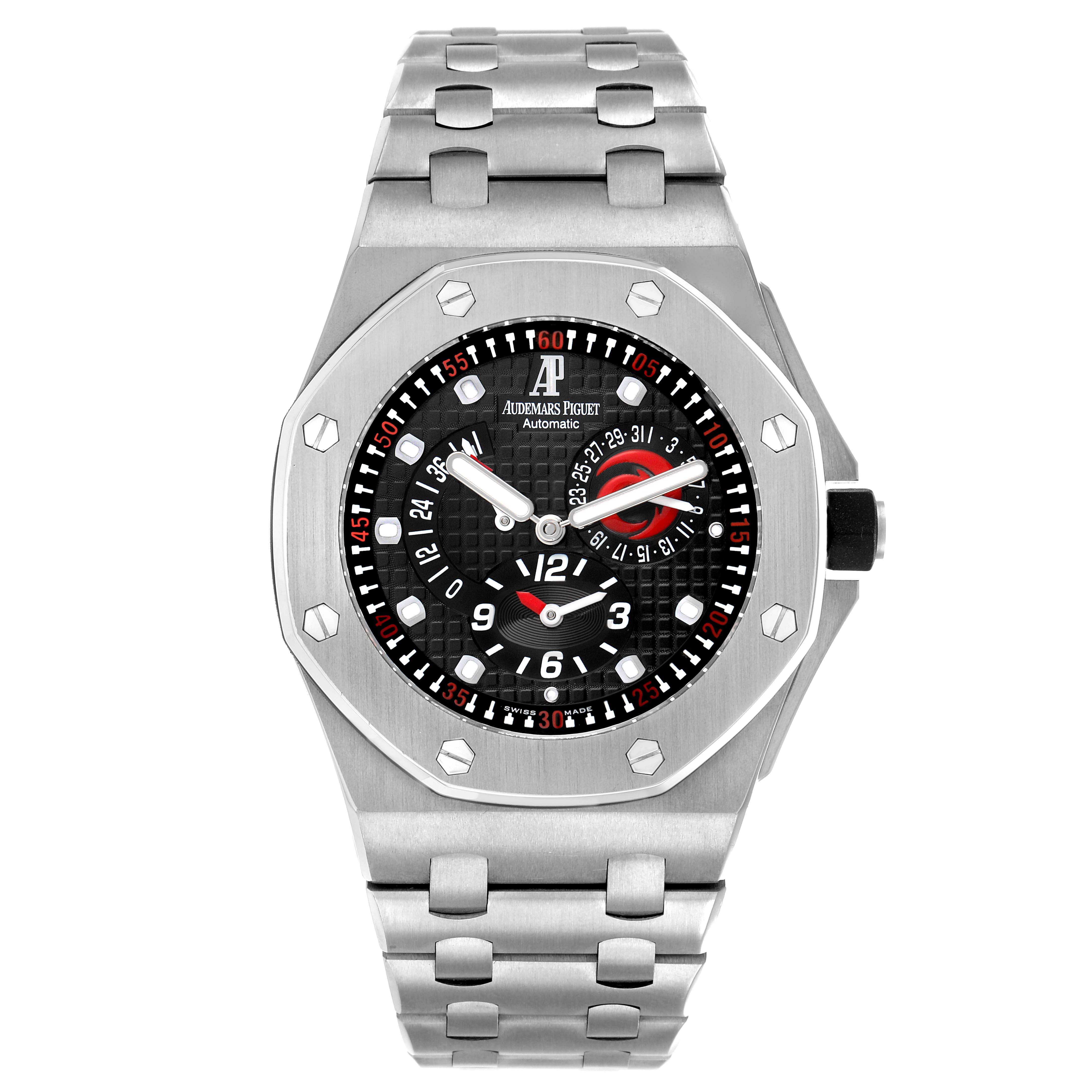 The Audemars Piguet Royal Oak 2599IP.OO.1000TI.01 Men
s Titanium Black Dial watch is shown from the front, featuring its dial, bezel, and bracelet.