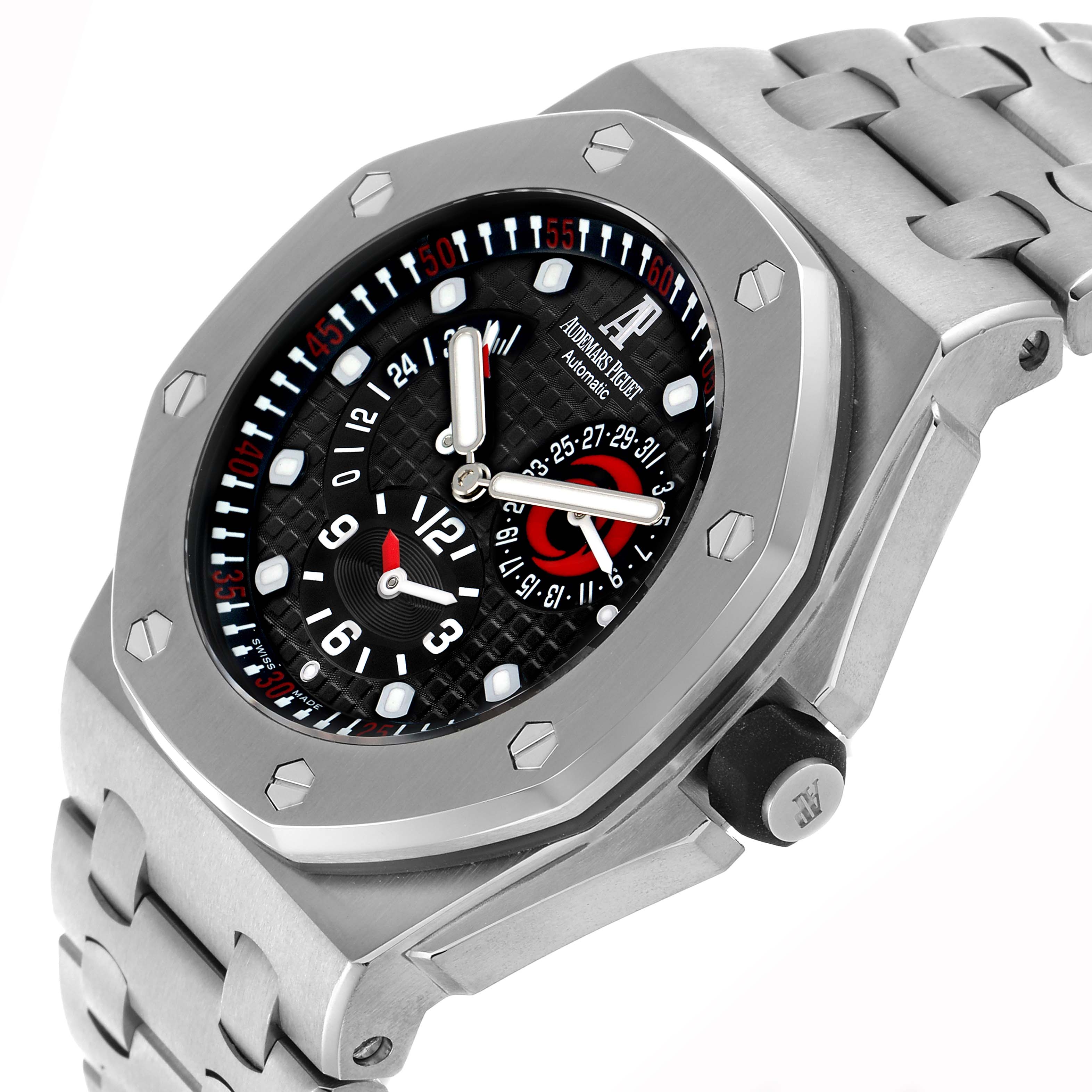 The Audemars Piguet Royal Oak 2599IP.OO.1000TI.01 Men
s Titanium Black Dial watch is shown in a side view, highlighting the bezel, dial, crown, and part of the bracelet.