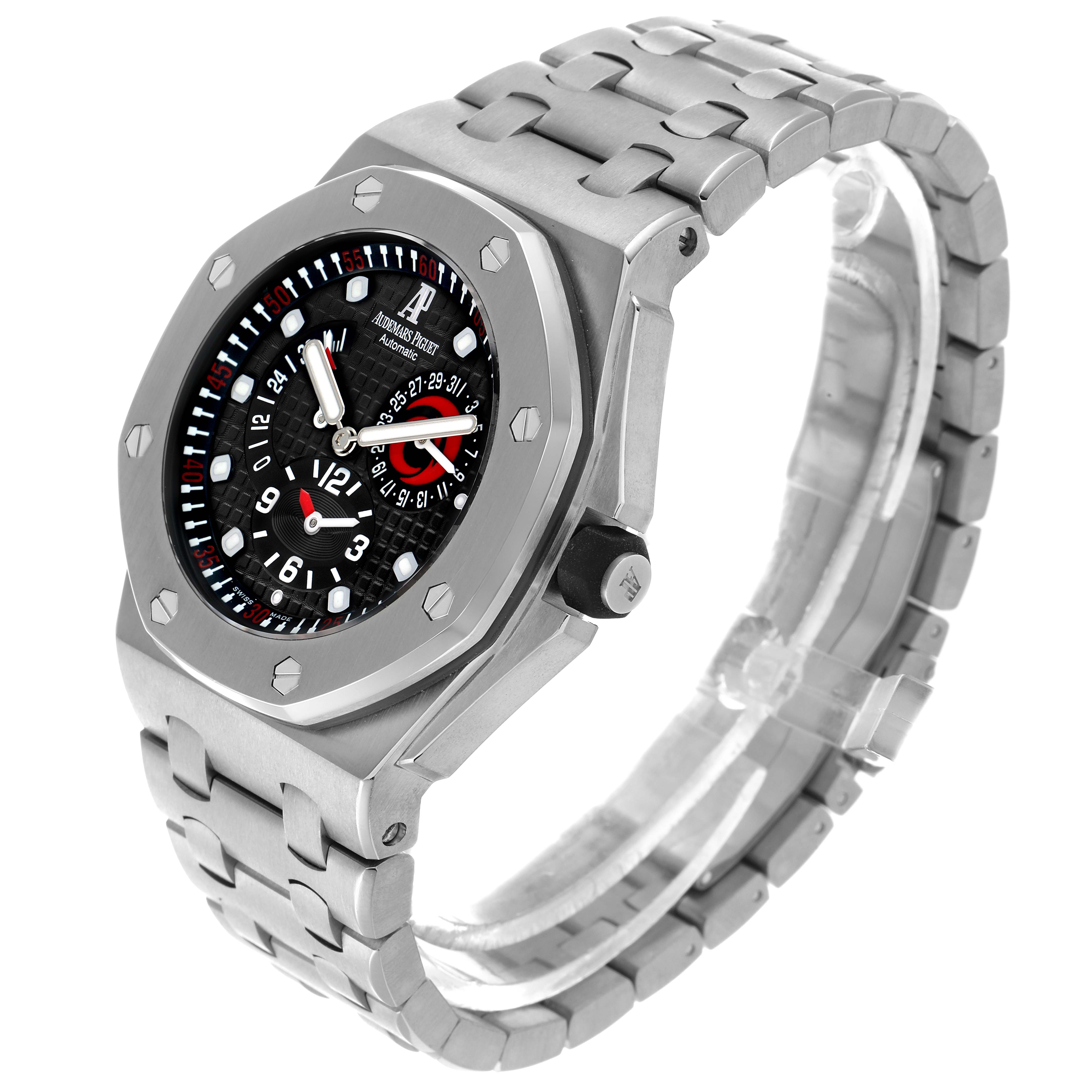 The Audemars Piguet Royal Oak 2599IP.OO.1000TI.01 Men
s Titanium Black Dial watch is shown at a three-quarter angle, displaying the dial, case, bracelet, and side crown.