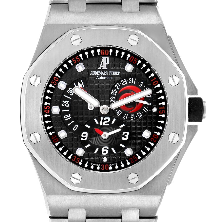 The image shows a front view of an Audemars Piguet Royal Oak 2599IP.OO.1000TI.01 Men's Titanium Black Dial watch, highlighting the dial and bezel.