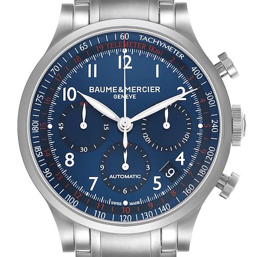 Photo of Baume Mercier Capeland Blue Dial Chronograph Steel Mens Watch 10066 Unworn