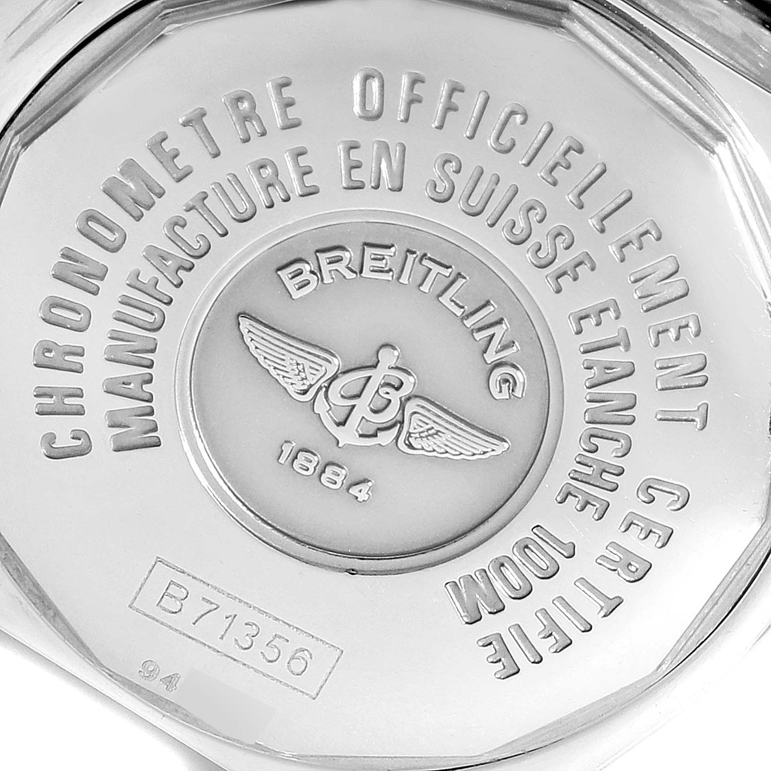 The image shows the case back of the Breitling B71356 Women's Steel and Gold (two tone) Silver Dial B71356 Women's Steel and Gold (two tone) Silver Dial Cockpit Steel Yellow Gold Diamond Ladies Watch B71356 model.