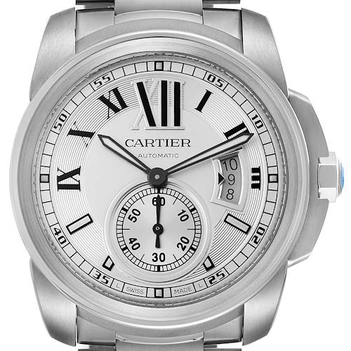 Photo of Calibre De Cartier Silver Dial Steel Automatic Mens Watch W7100015 Box Papers