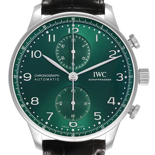 Photo of IWC Portugieser Chronograph Green Dial Steel Mens Watch IW371615 Card