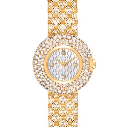 Photo of Rolex Cellini Orchid Yellow Gold Diamond Ladies Watch 6221 Box Card
