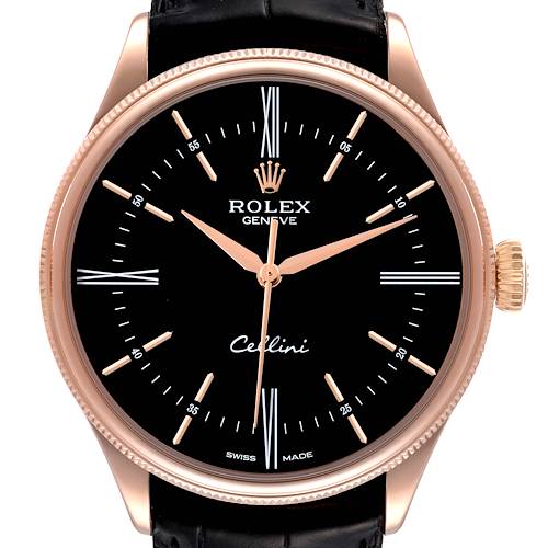 Photo of Rolex Cellini Time 18K EveRose Gold Black Dial Mens Watch 50505 Box Card
