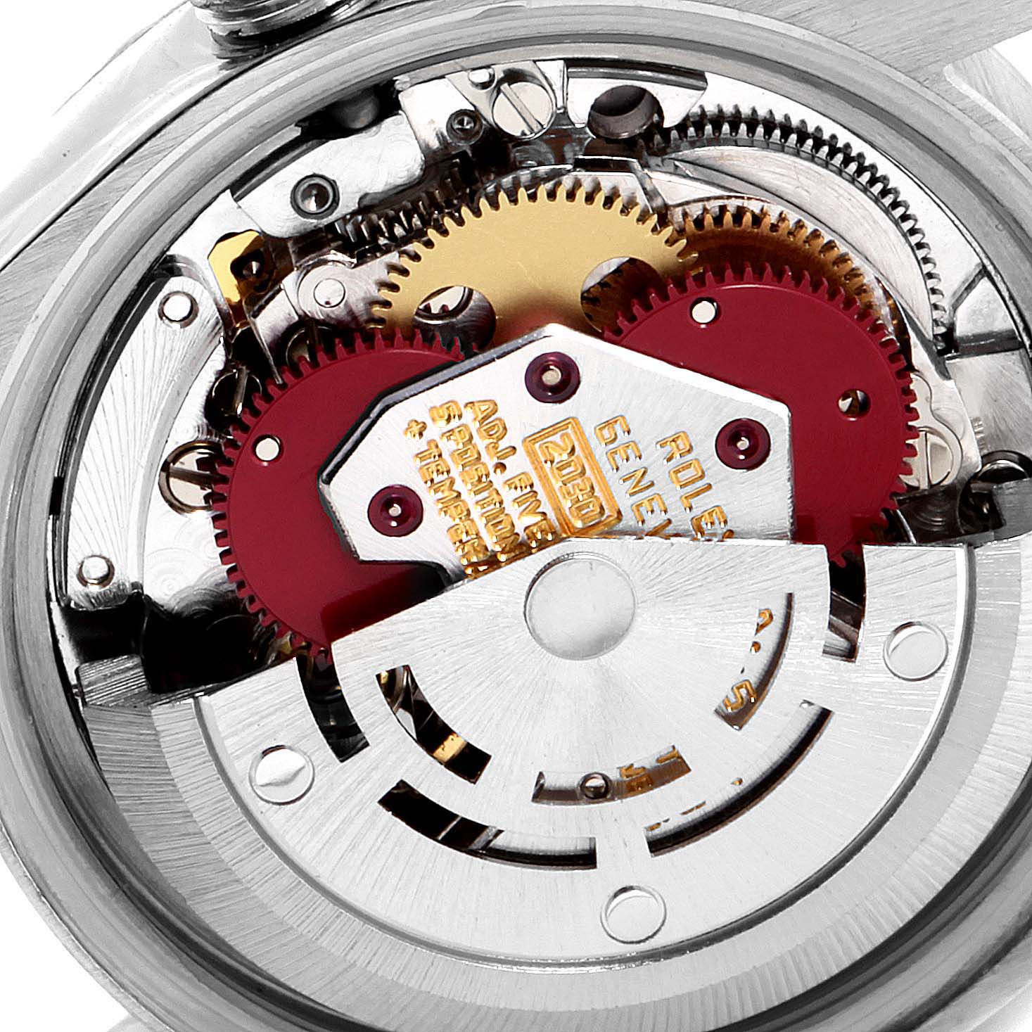 This image shows a close-up view of the internal mechanism of a Rolex Date 6924 Women's Stainless Steel Silver Dial 6924 Women's Stainless Steel Silver Dial model watch.