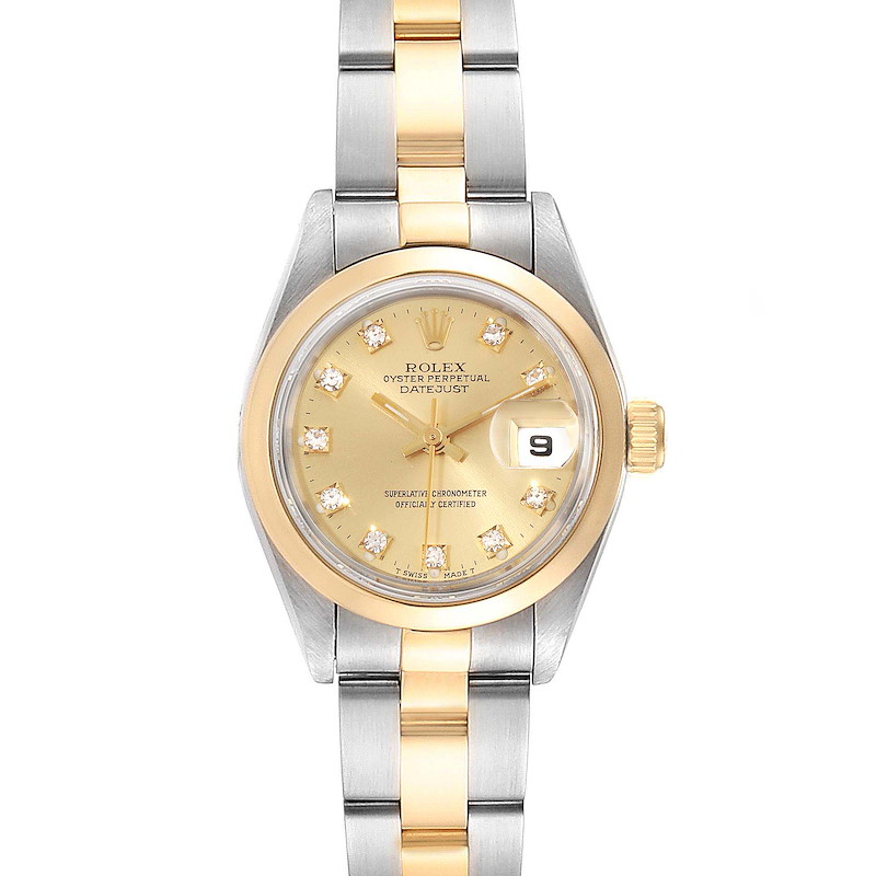 Rolex Datejus Ladies Steel 18k Yellow Gold Diamond Dial Watch 69163 SwissWatchExpo