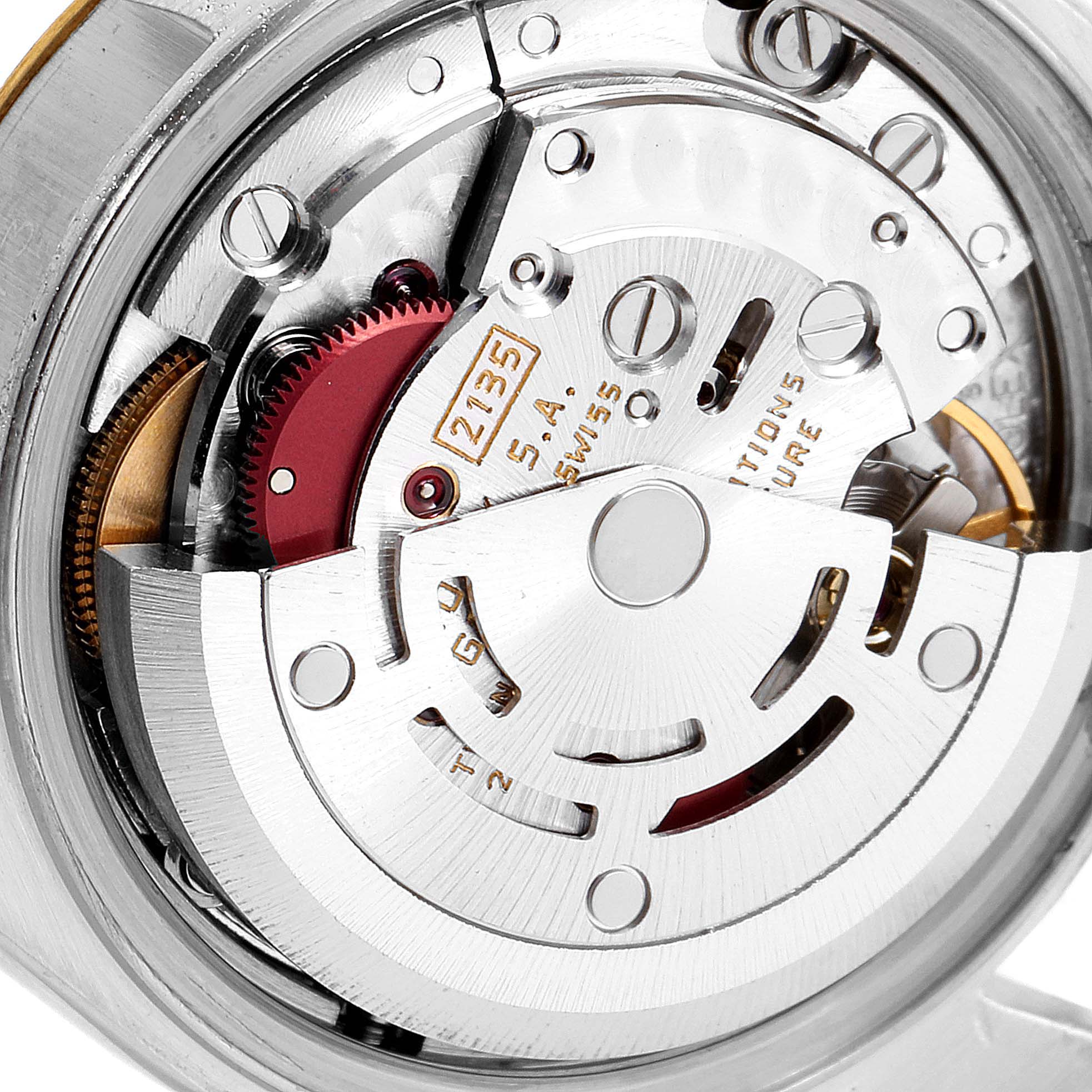 The image shows a close-up view of the movement mechanism of a Rolex Datejust 69173 Women's Steel and Gold (two tone) Champagne Dial 69173 Women's Steel and Gold (two tone) Champagne Dial watch.